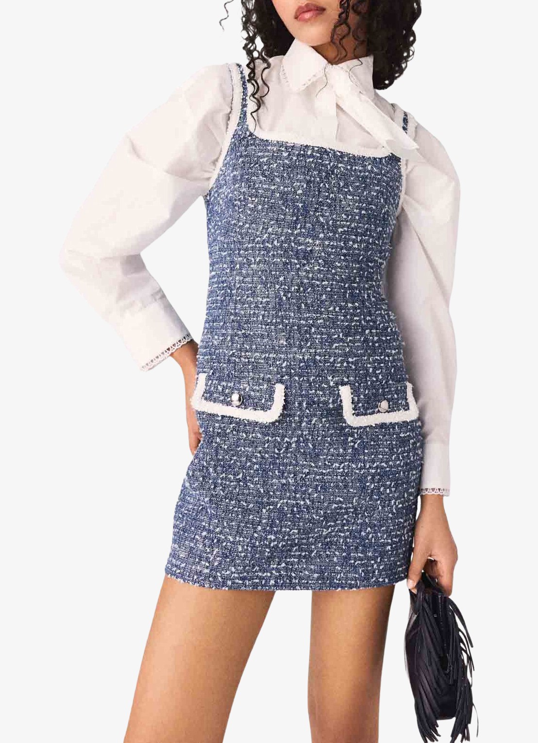 Maje Mini jurk van tweed met klepzakken - detail 2 donkerblauw
