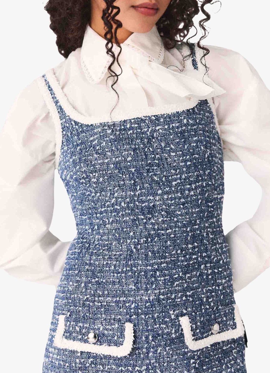 Maje Mini jurk van tweed met klepzakken - detail 4 donkerblauw