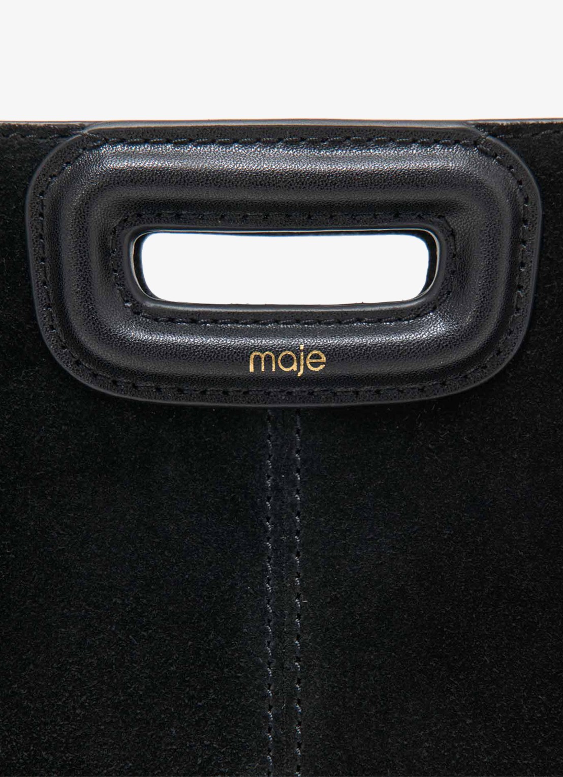 Maje Mini M tas van suéde met franjes - detail zwart