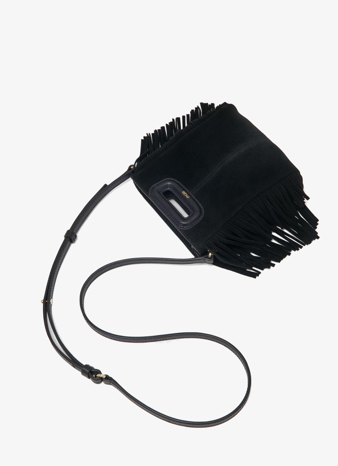 Maje Mini M tas van suéde met franjes - detail 4 zwart