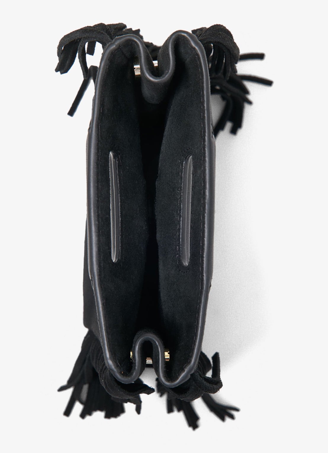 Maje Mini M tas van suéde met franjes - detail 5 zwart