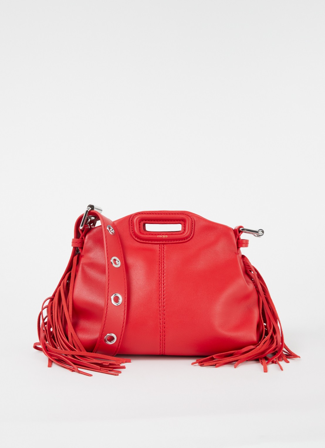 Maje Mini Miss M handtas van schapenleer met franjes - voorkant rood