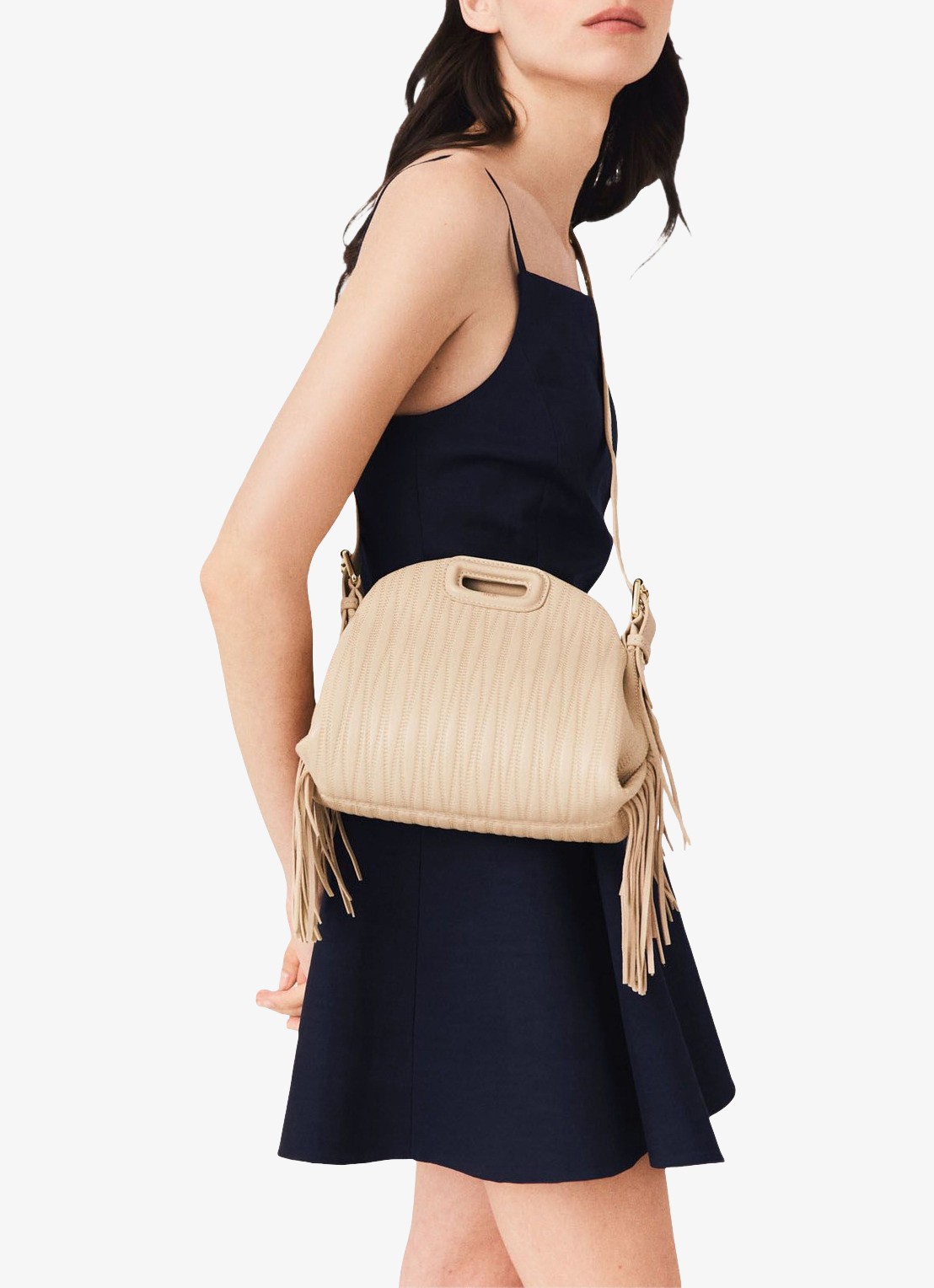 Maje Mini Miss M tas van getikte leder - voorkant 8 creme