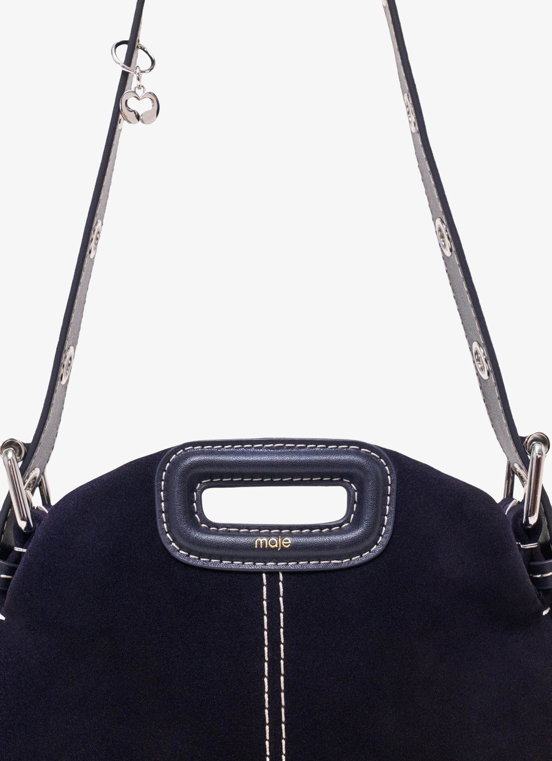 Maje Mini Miss M tas van getikte suède - detail 6 marineblauw