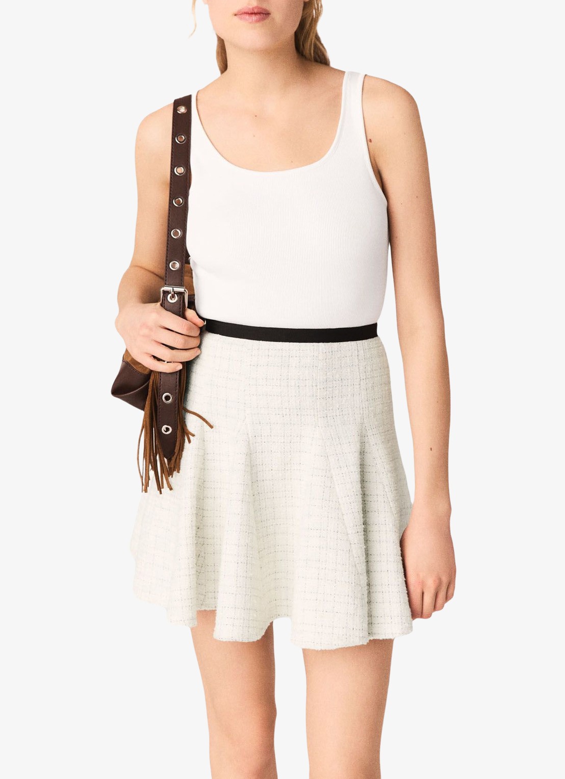 Maje Mini rok en cropped vest van tweed - detail 2 beige