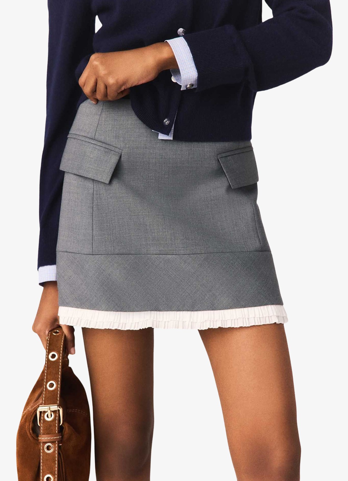 Maje Mini rok in wolblend met klepzakken - detail 3 grijs