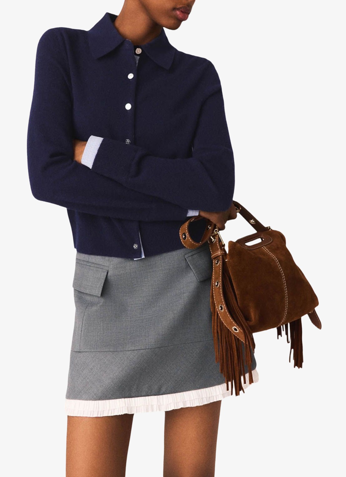 Maje Mini rok in wolblend met klepzakken - detail 4 grijs
