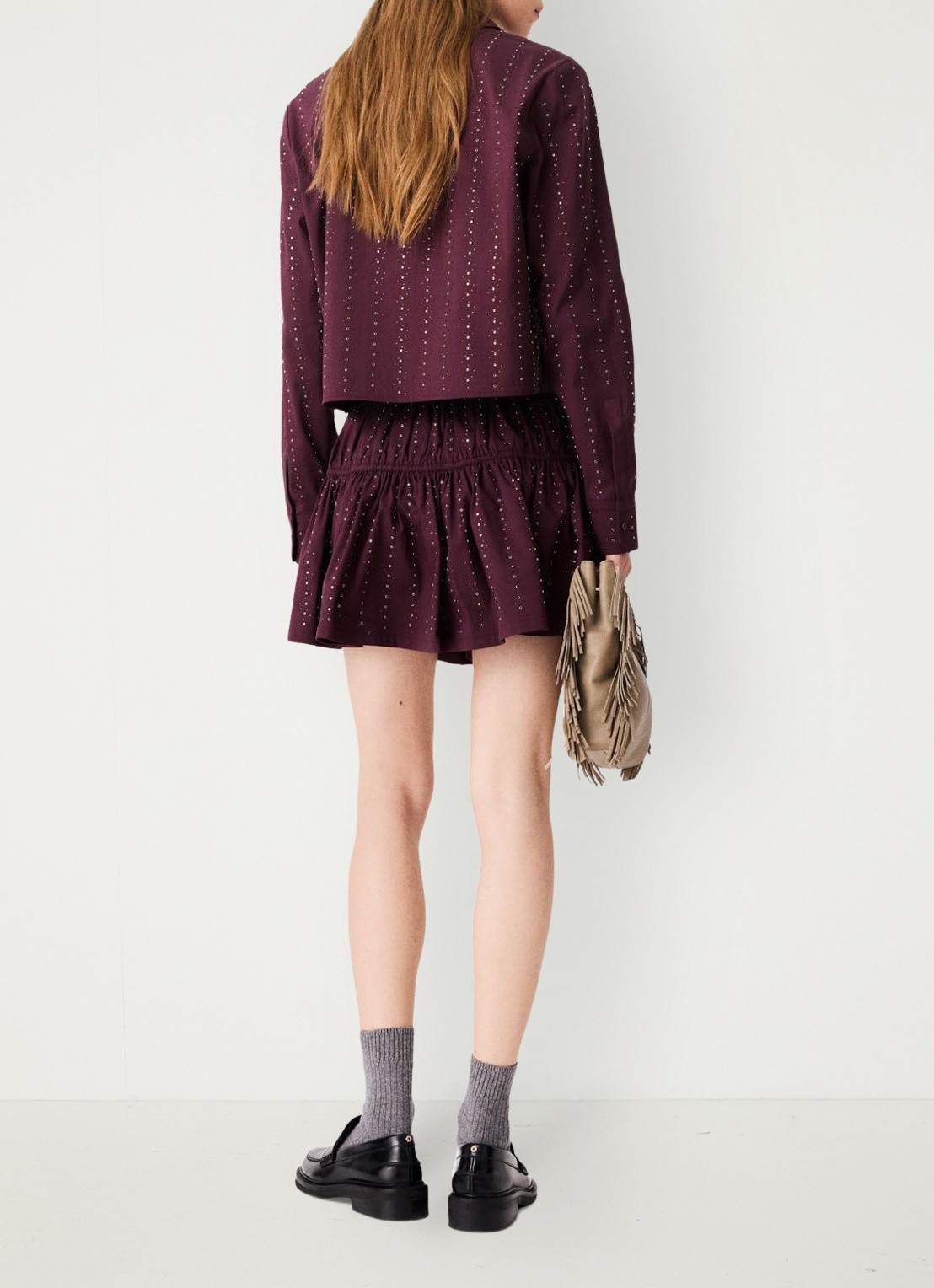 Maje Mini rok met lurex - achterkant 6 bordeauxrood