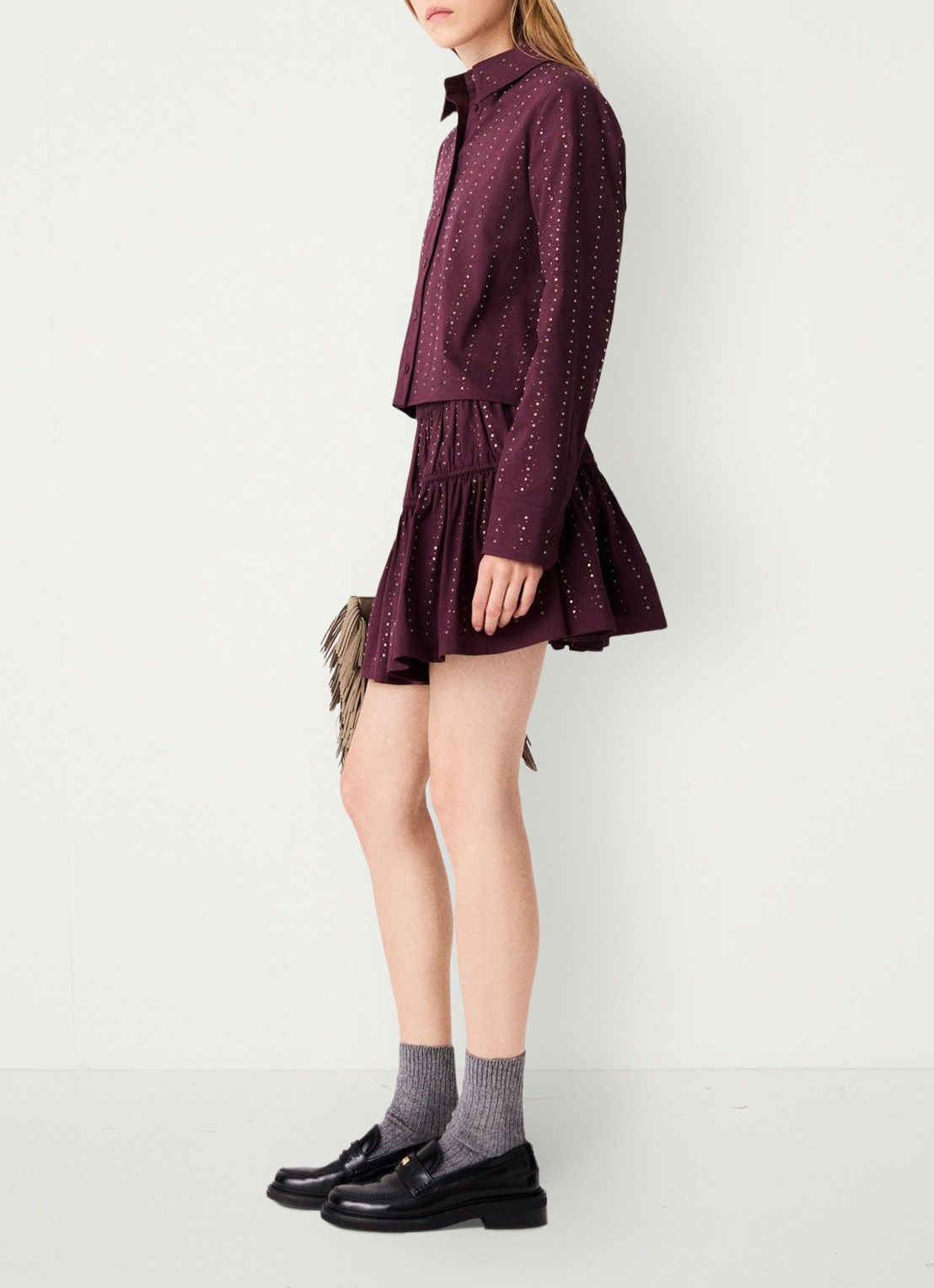 Maje Mini rok met lurex - detail 2 bordeauxrood