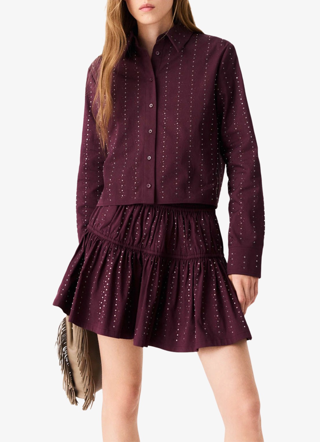 Maje Mini rok met lurex - detail 5 bordeauxrood
