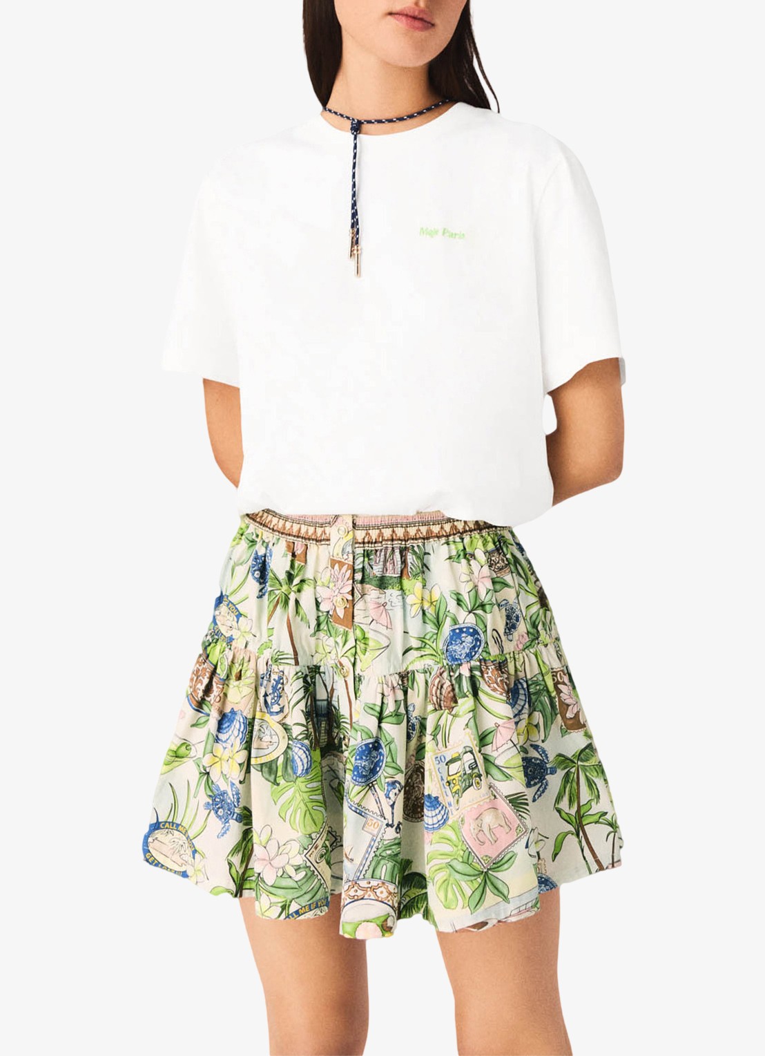 Maje Mini rok met plooien en print - detail 4 groen