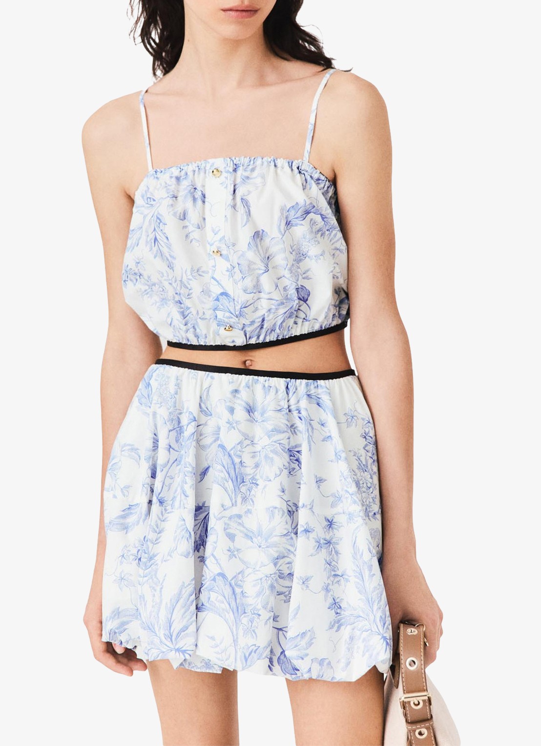 Maje Mini rok met plooien en print - detail 4 blauw