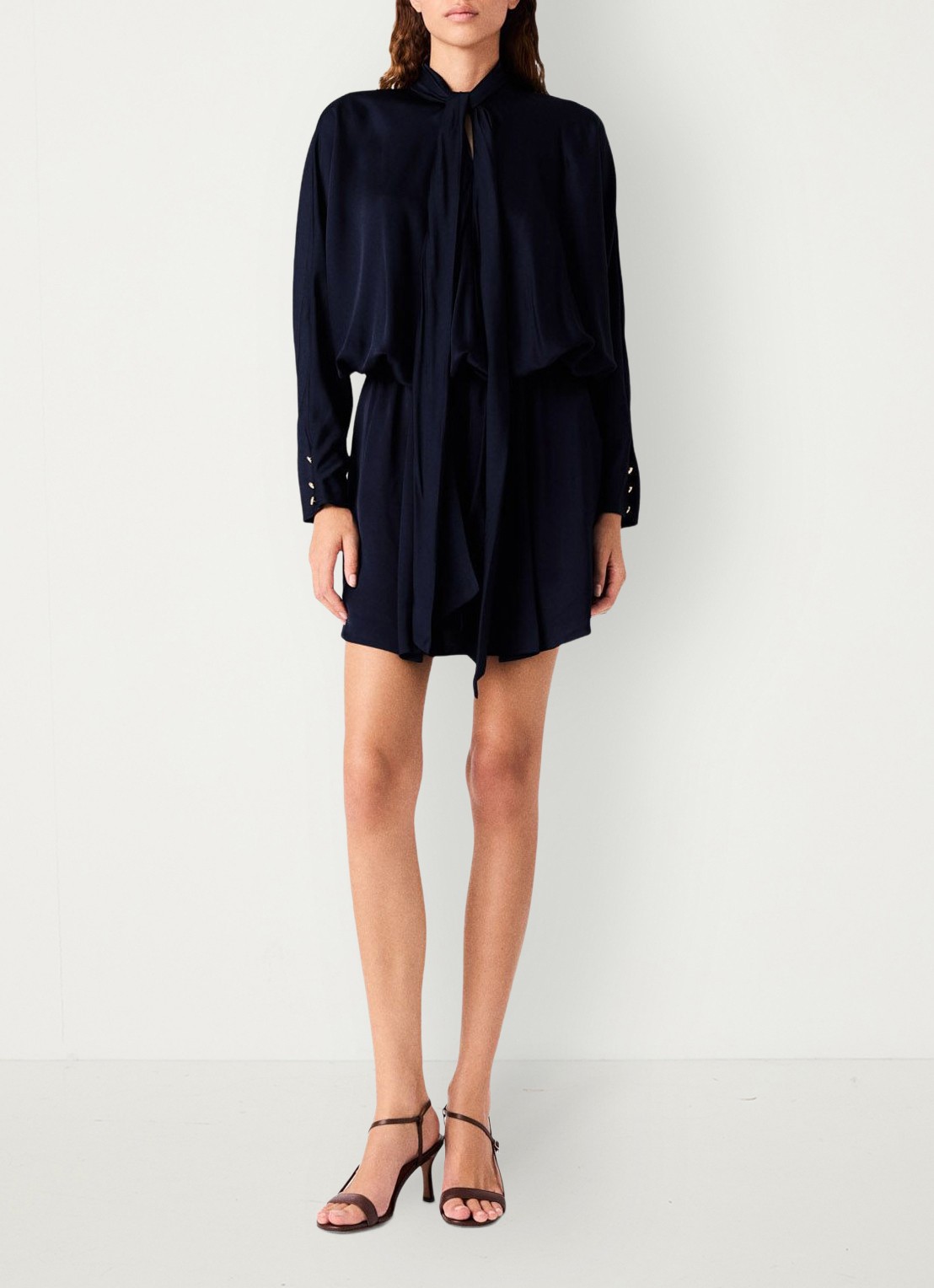Maje Mini tuniekjurk met sjaalkraag - voorkant 7 donkerblauw