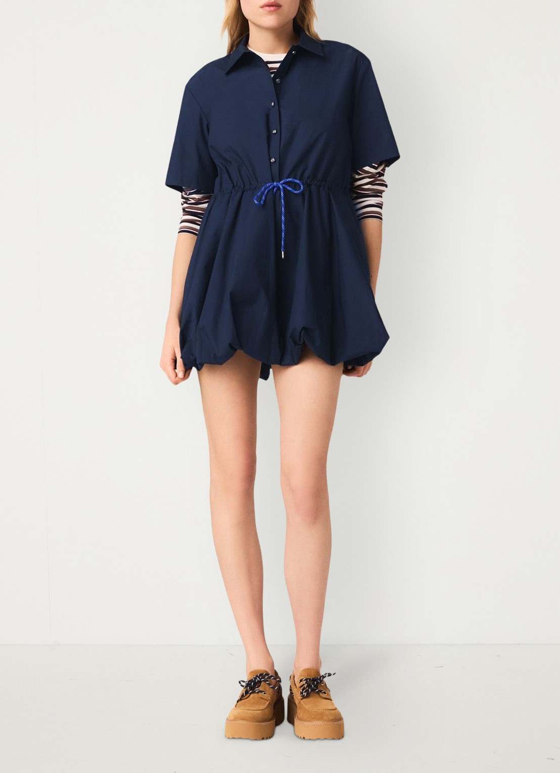 Maje Mini tuniekjurk met trekkoord - voorkant 8 blauw