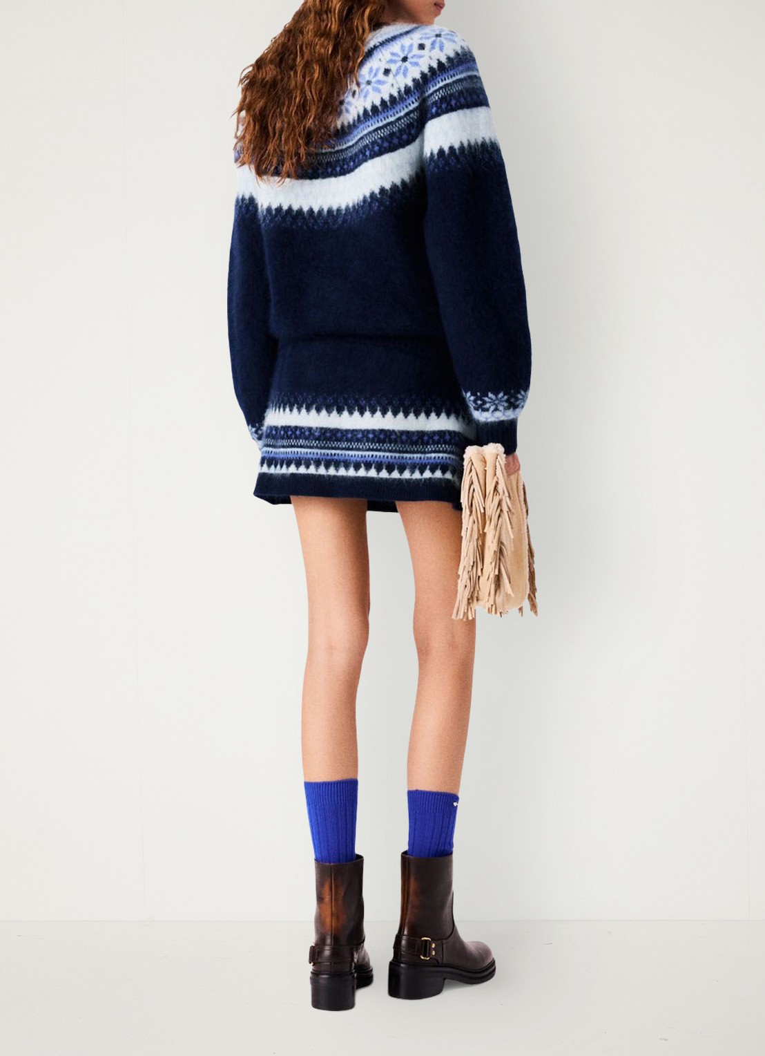 Maje Minirok met ingebreide print en trekkoord - achterkant 8 donkerblauw