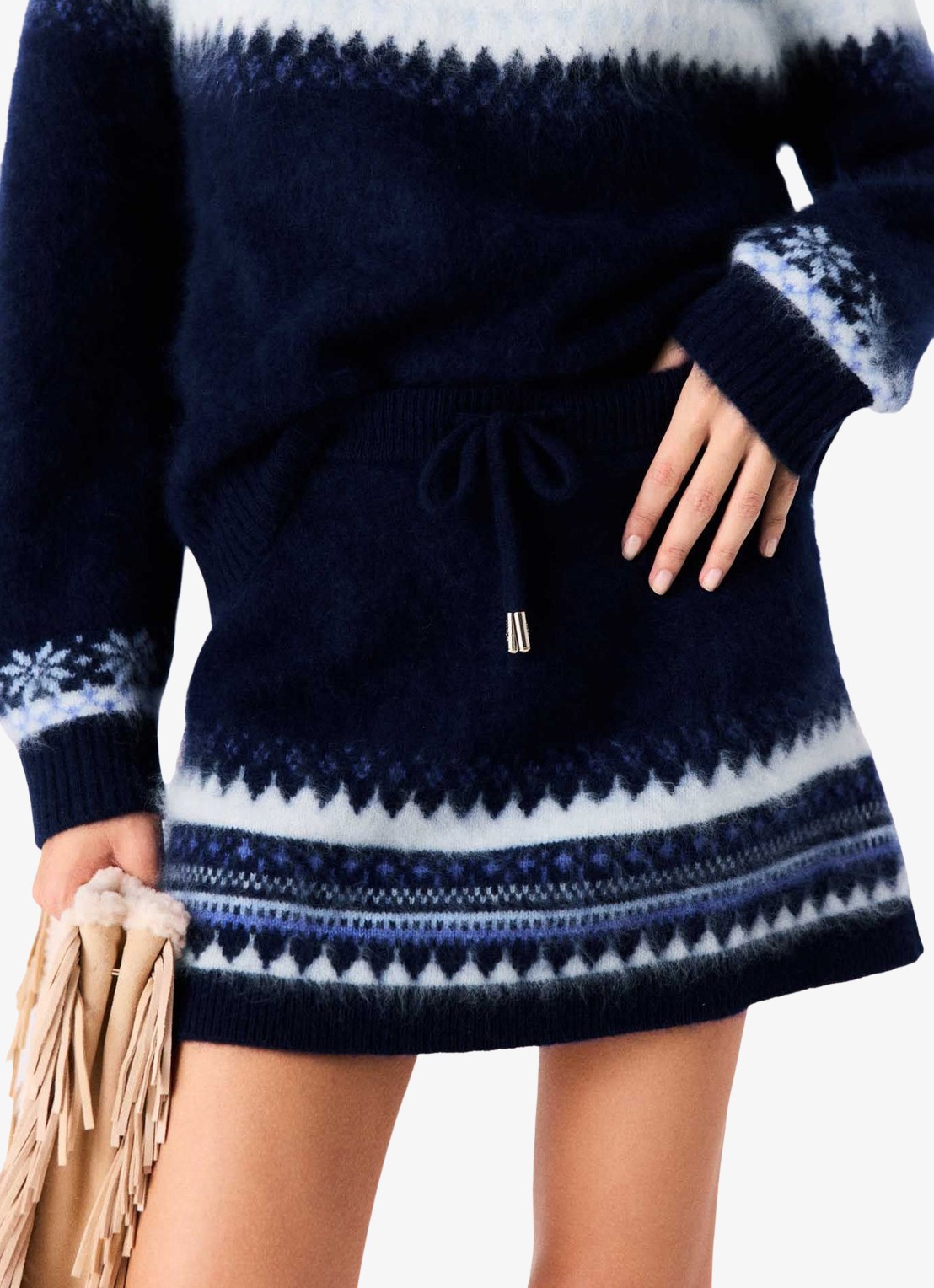 Maje Minirok met ingebreide print en trekkoord - detail 6 donkerblauw