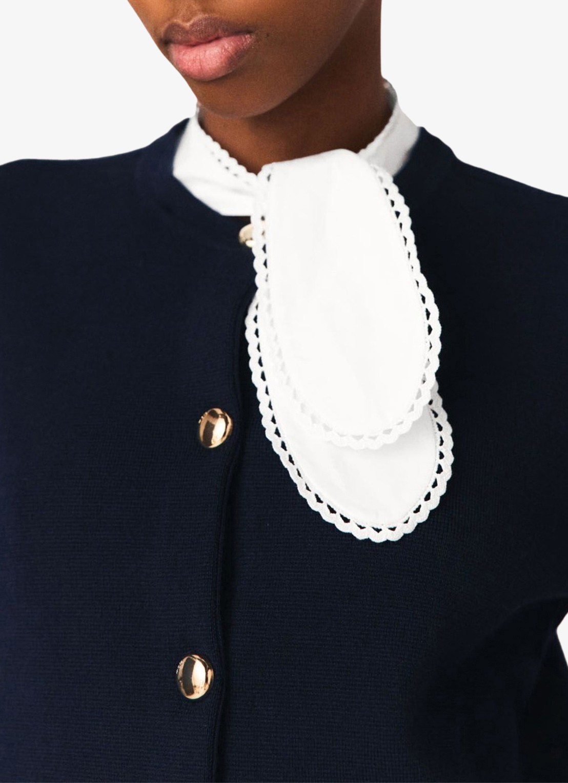 Maje Mipo fijngebreid vest in wolblend met afneembare kraag - detail 5 donkerblauw