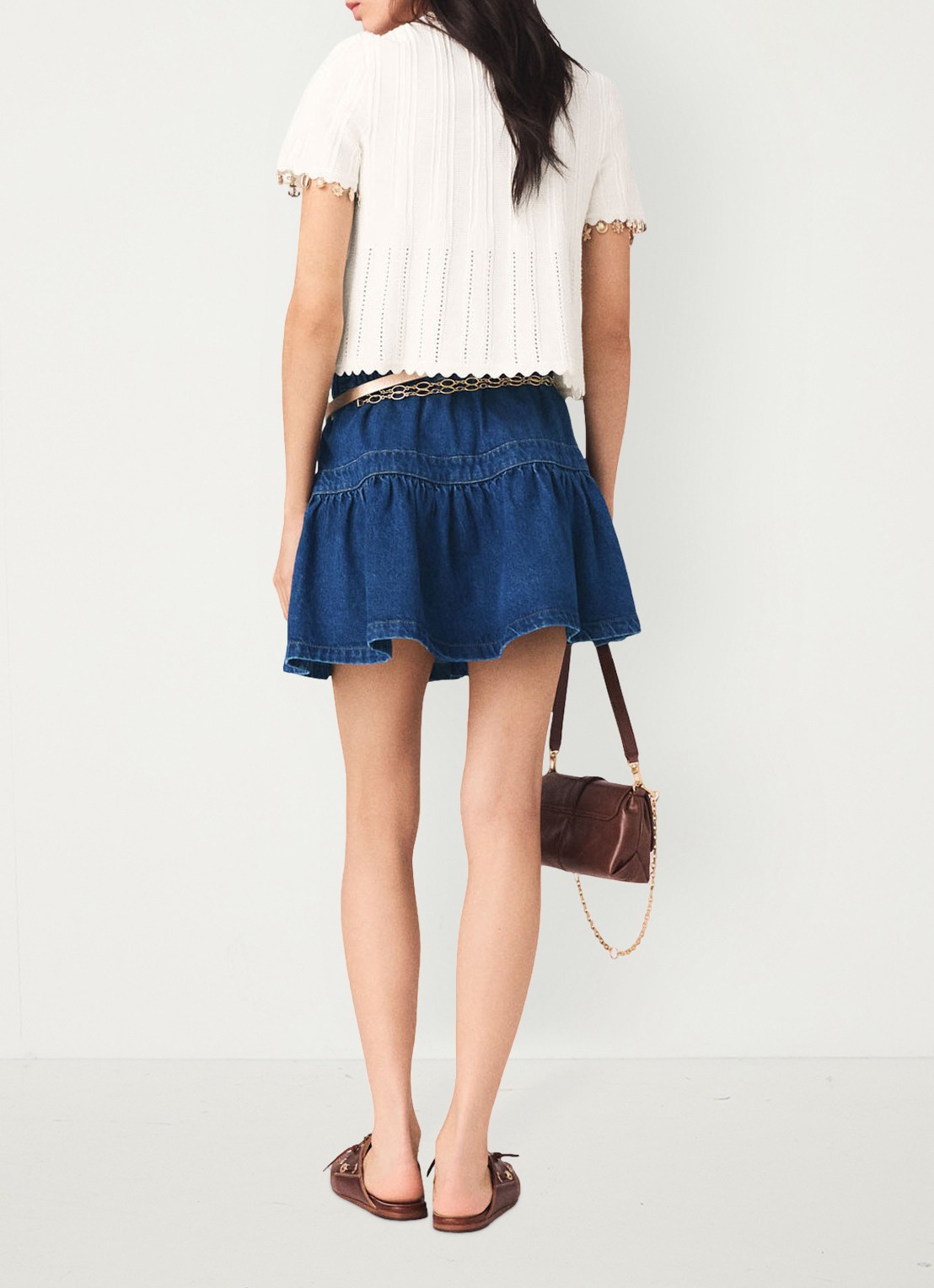 Maje Mishell ribgebreide top met strass - achterkant wit