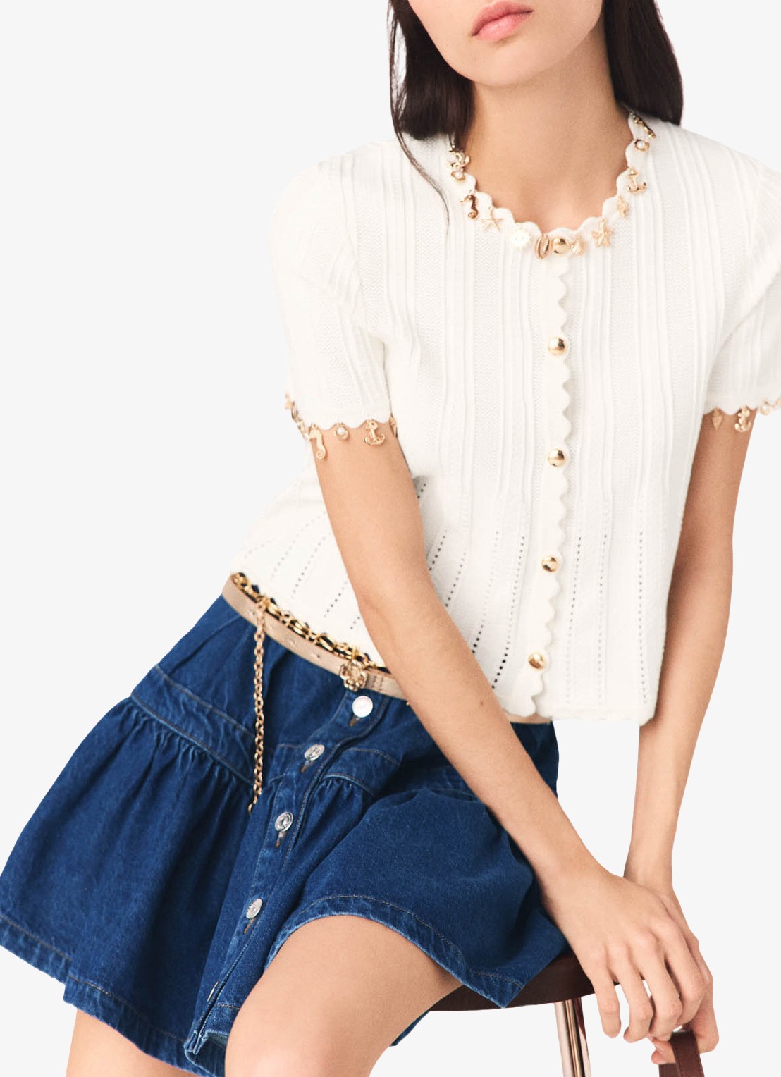 Maje Mishell ribgebreide top met strass - detail 3 wit