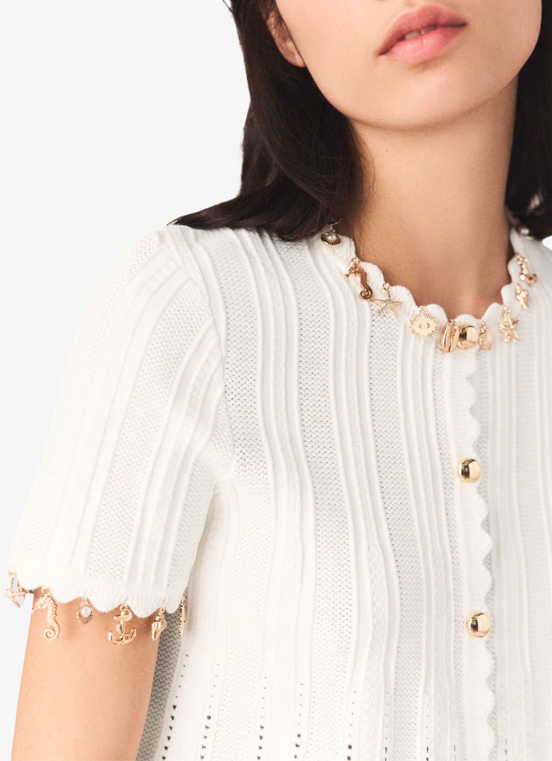 Maje Mishell ribgebreide top met strass - detail 5 wit
