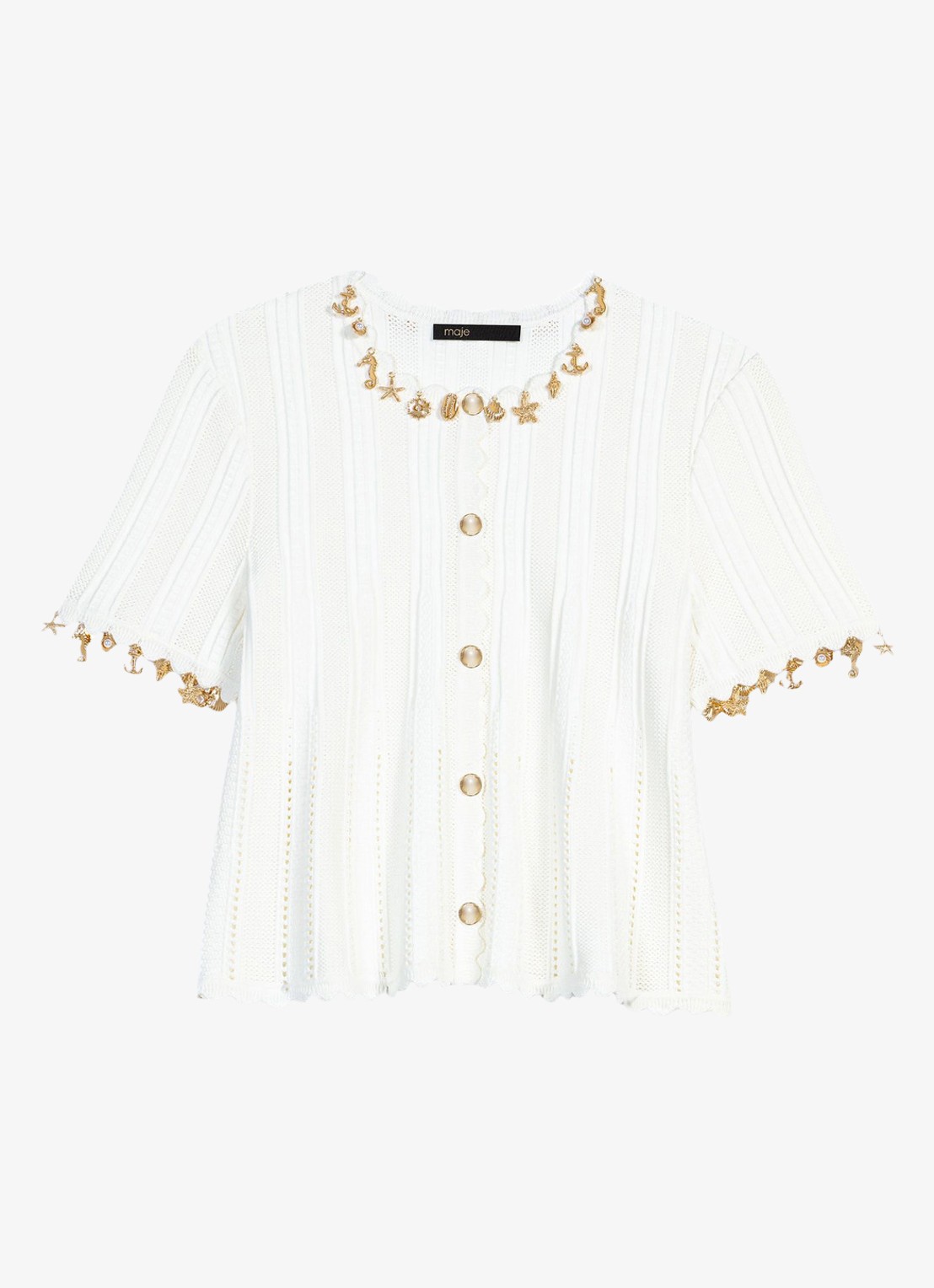 Maje Mishell ribgebreide top met strass - voorkant 6 wit