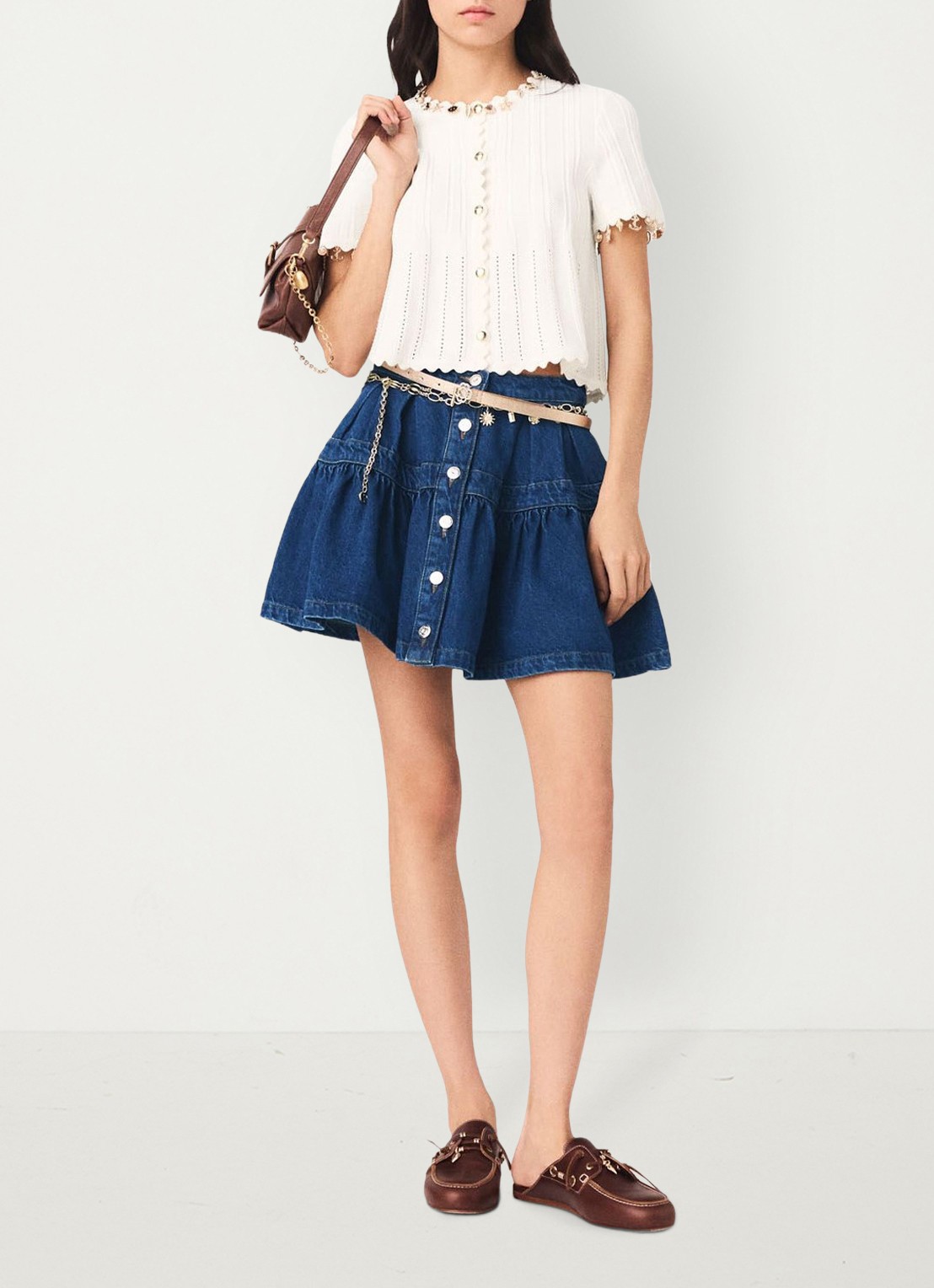 Maje Mishell ribgebreide top met strass - voorkant 7 wit