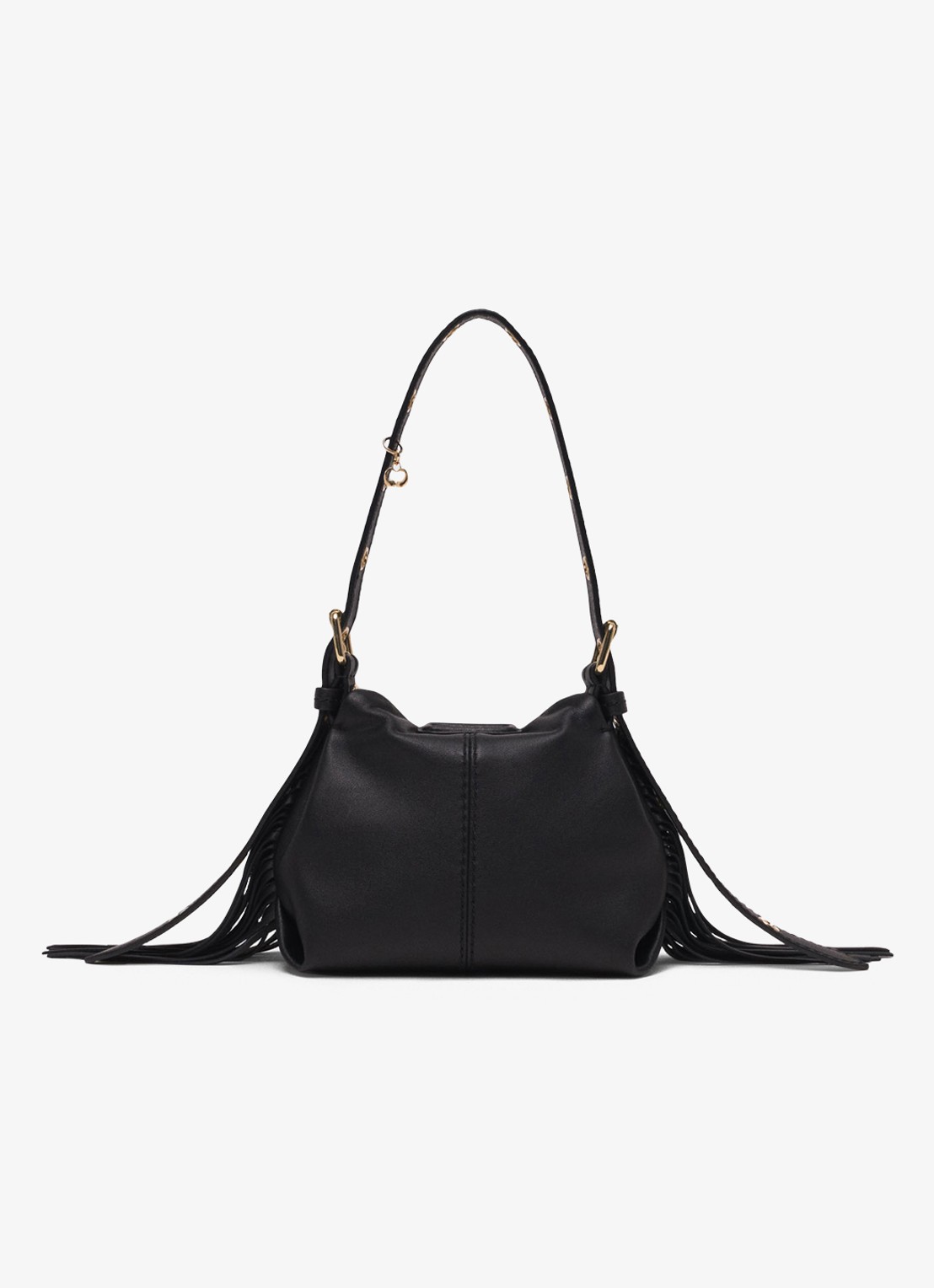 Maje Miss M Micro schoudertas van leer met verstelbare schouderriem - detail jeans