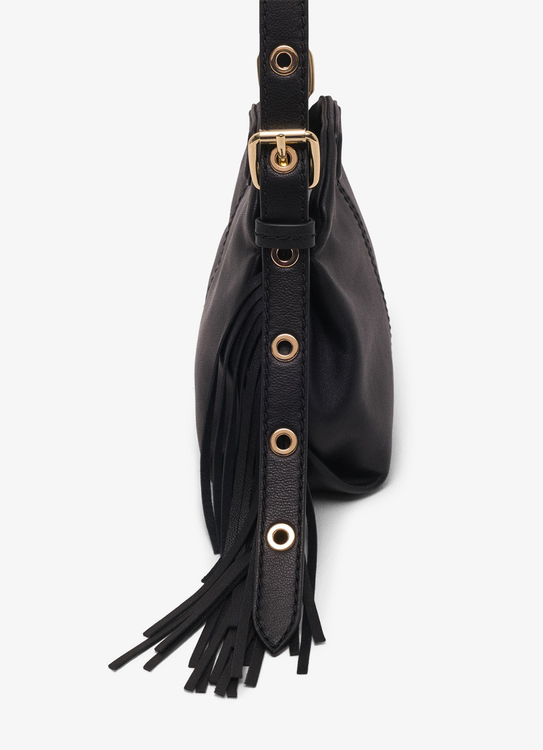Maje Miss M Micro schoudertas van leer met verstelbare schouderriem - detail 3 jeans