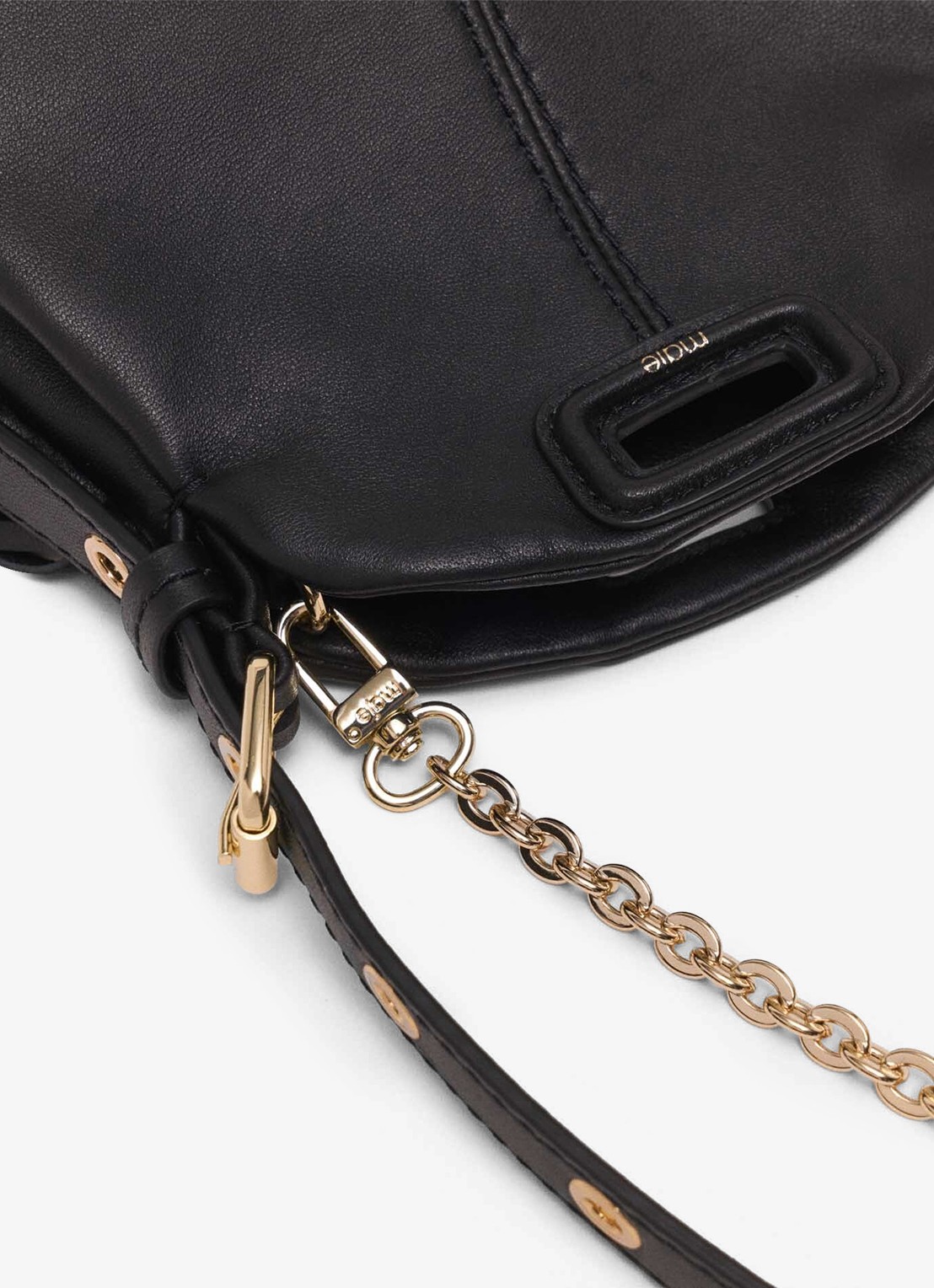 Maje Miss M Micro schoudertas van leer met verstelbare schouderriem - detail 4 jeans