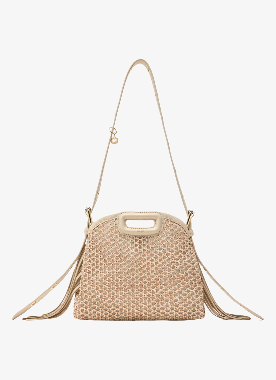 Maje Miss M Mini handtas met gevlochten detail - voorkant beige