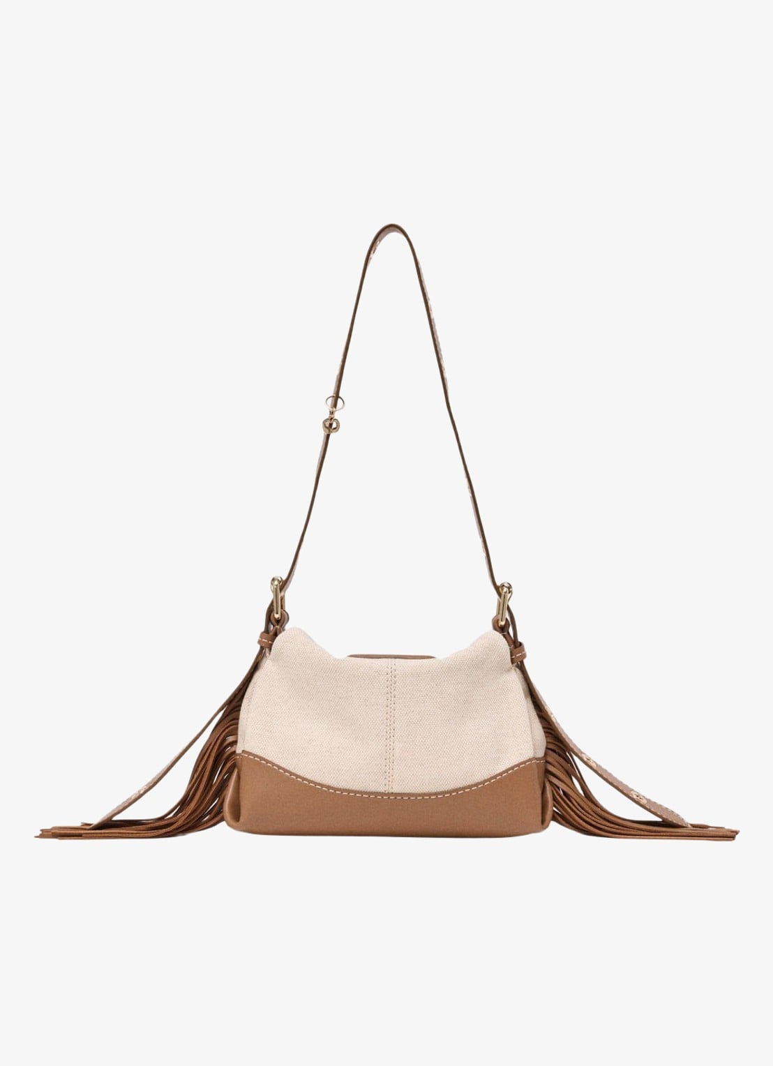 Maje Miss M Mini tas van canvas en leer - achterkant 7 moca / wit