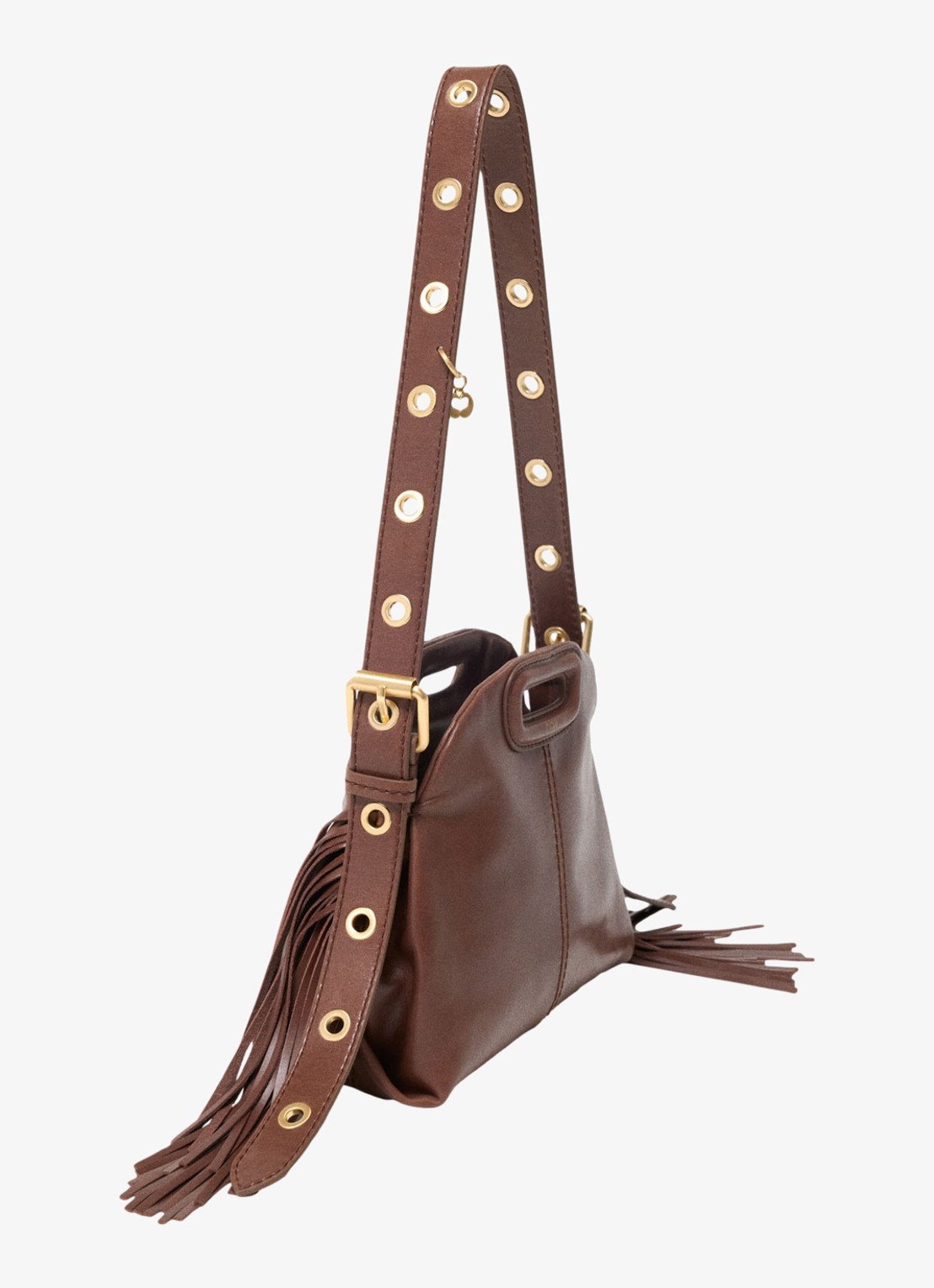 Maje Miss M Mini Vintage City schoudertas van leer - detail bruin
