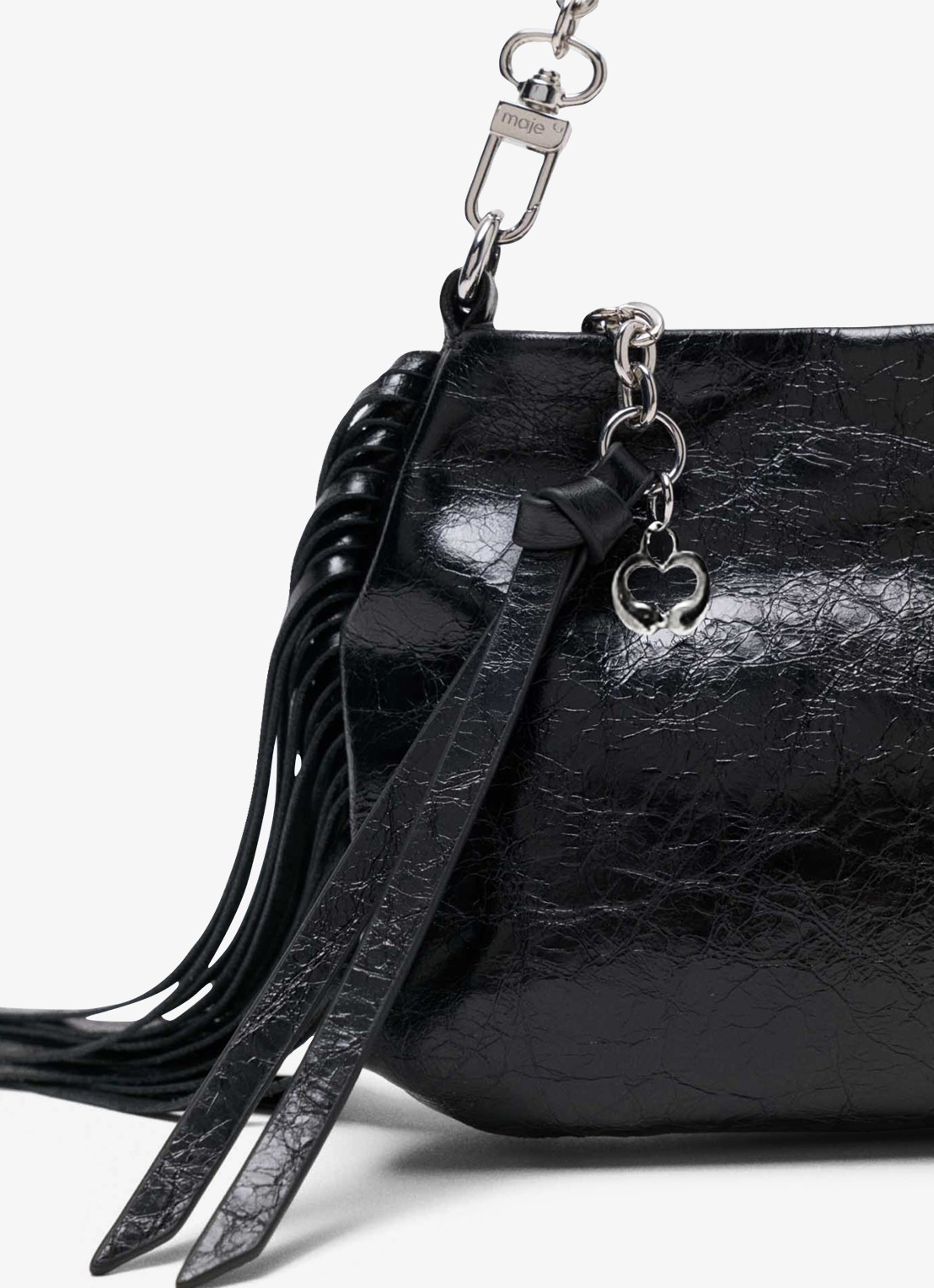 Maje Miss M schoudertas van leer met franjes - detail 3 jeans