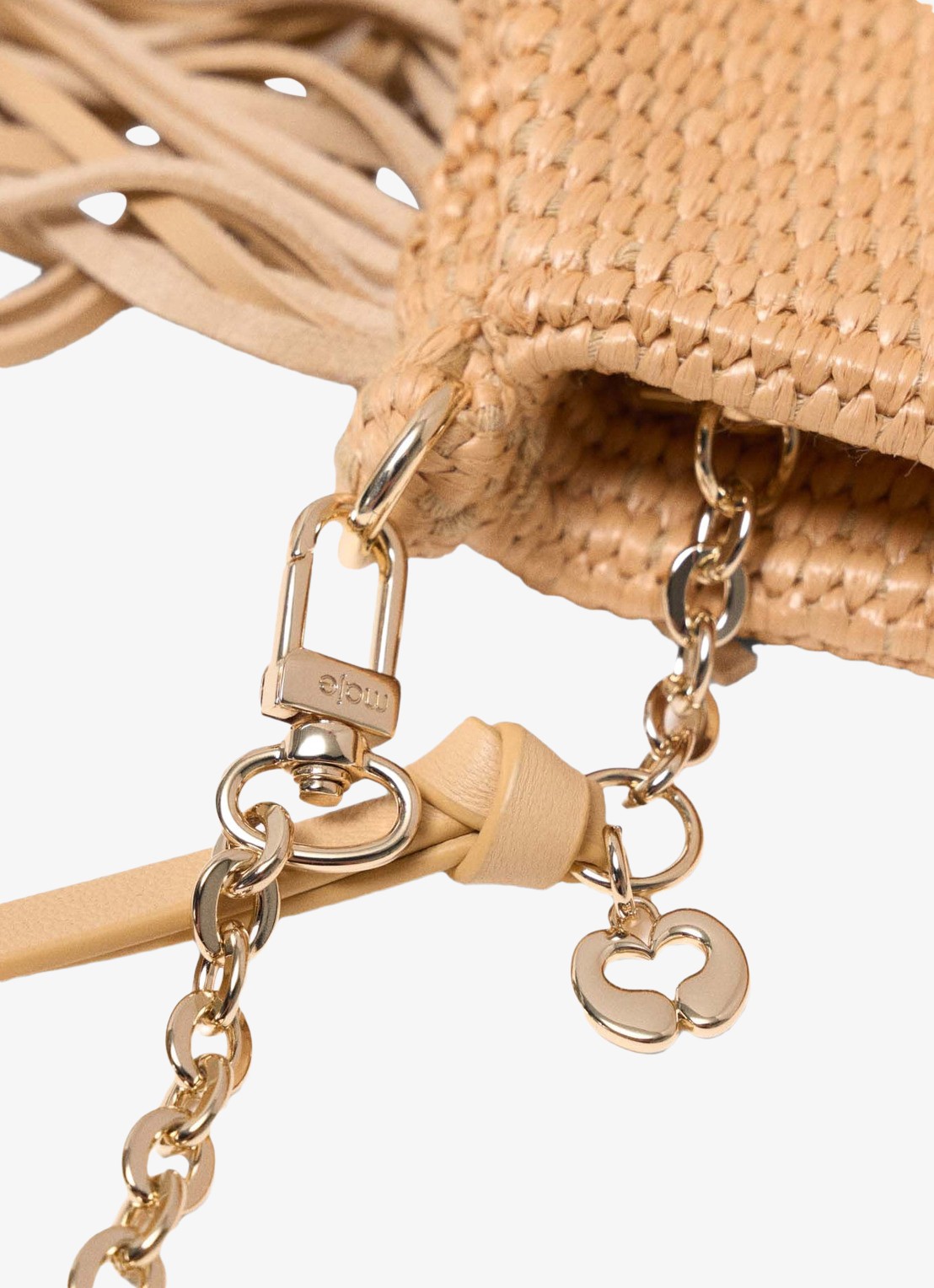 Maje Miss M schoudertas van leer met gevlochten detail  - detail 8 beige