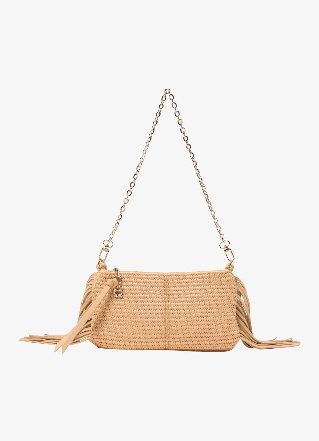 Maje Miss M schoudertas van leer met gevlochten detail  - voorkant 2 beige