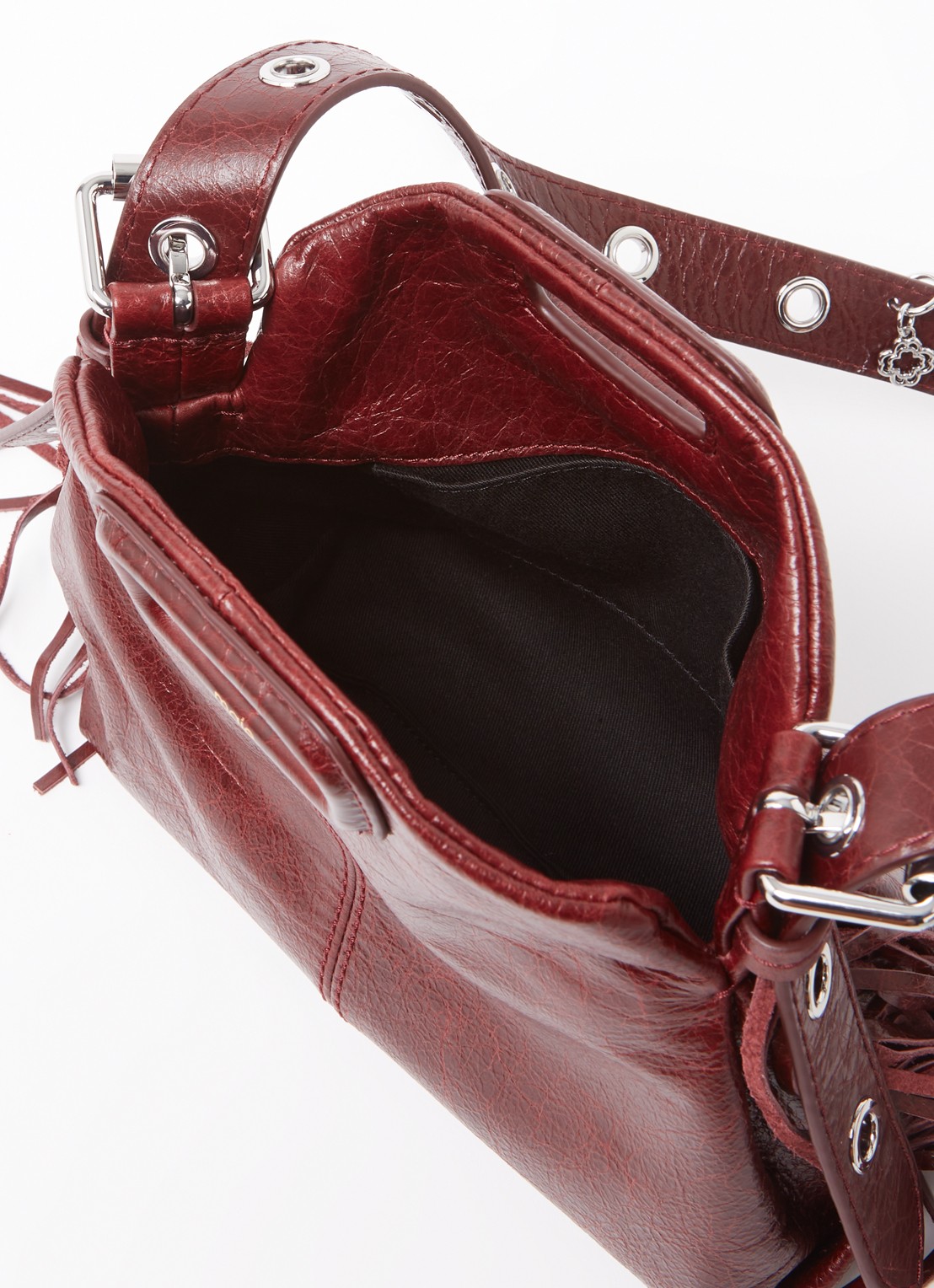 Maje Miss M schoudertas van leer - detail 3 bordeauxrood