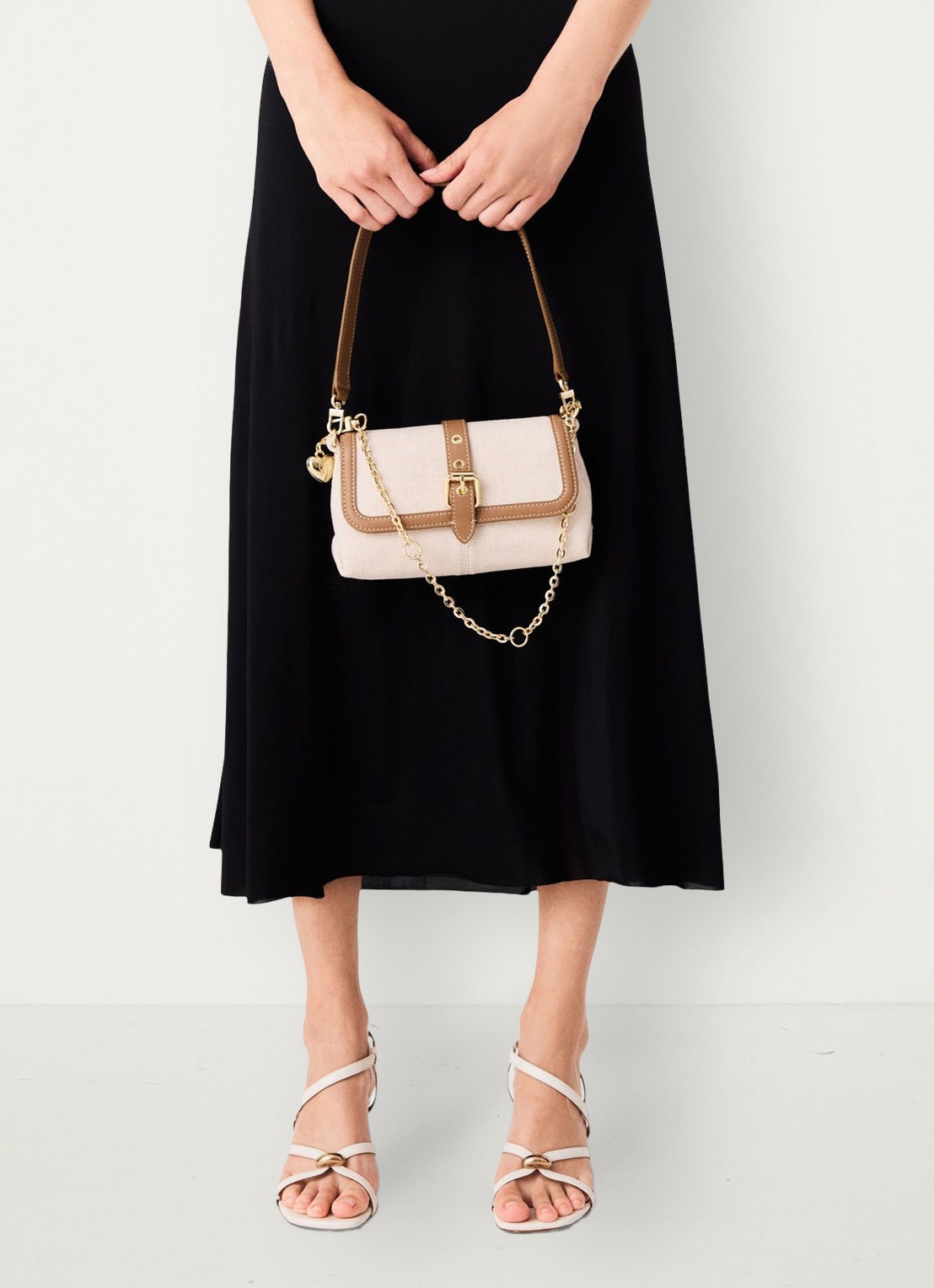 Maje Miss M Walk tas van canvas en leer - detail 5 moca / wit