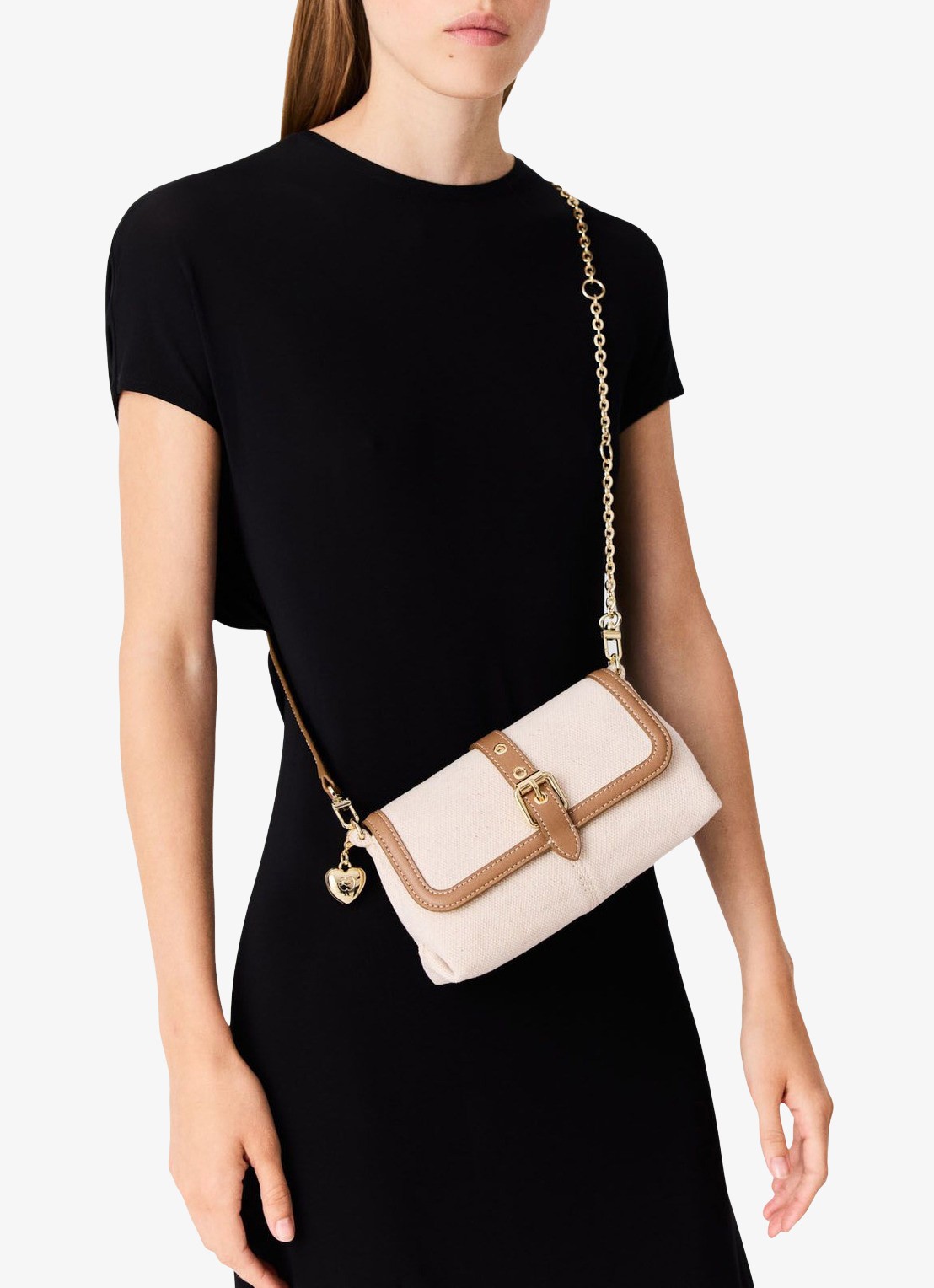 Maje Miss M Walk tas van canvas en leer - voorkant 7 moca / wit