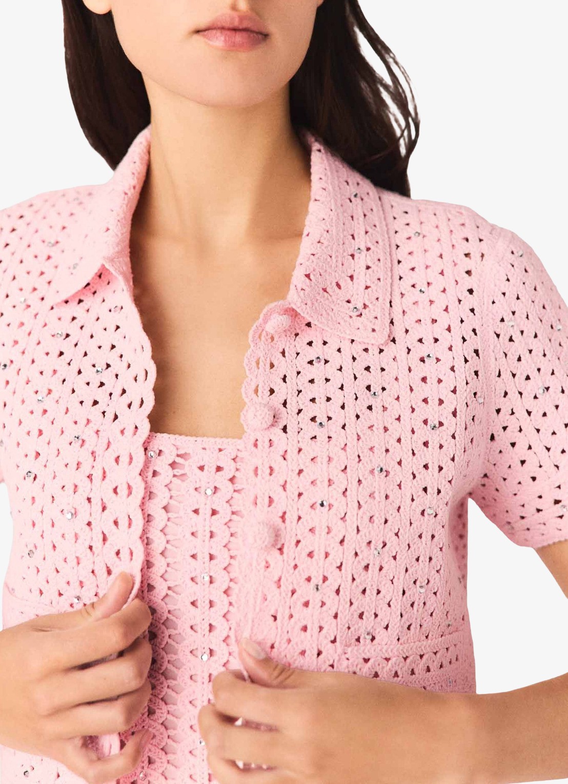 Maje Mykinga vest met opgenwerkt detail - detail 5 lichtroze