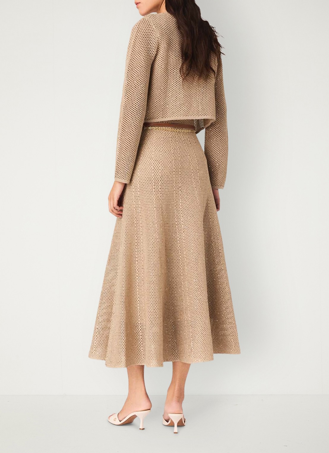 Maje Opengebreid vest met pailletten - achterkant 7 beige