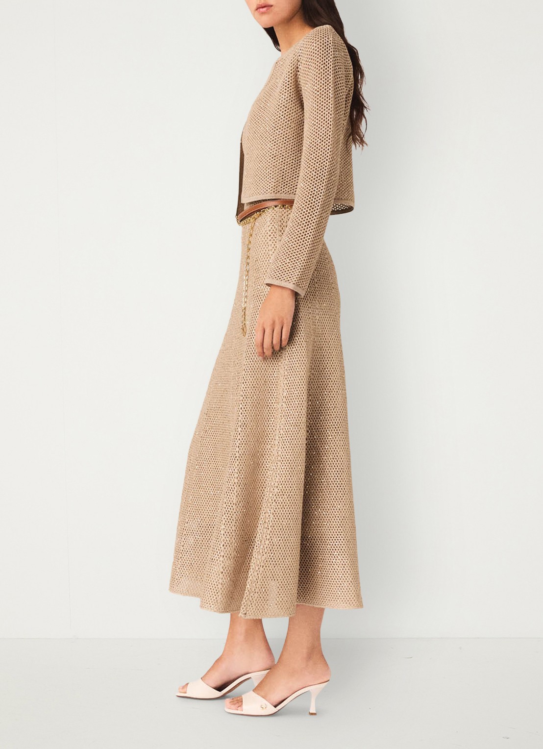 Maje Opengebreid vest met pailletten - detail 2 beige