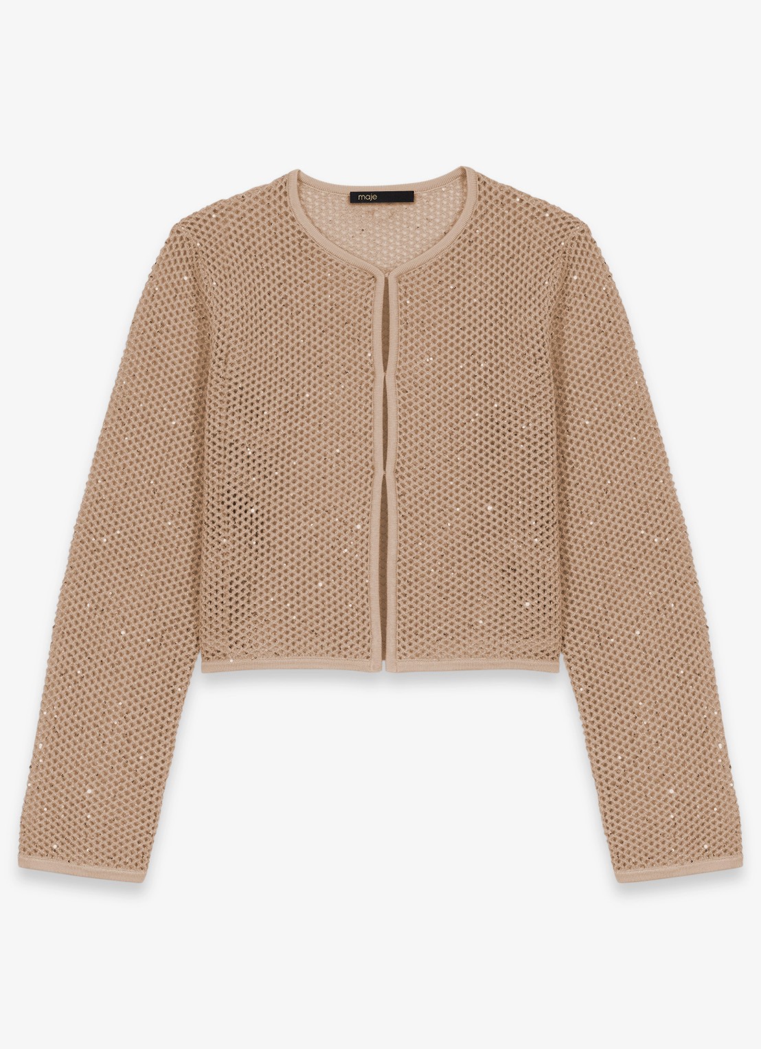 Maje Opengebreid vest met pailletten - voorkant 5 beige