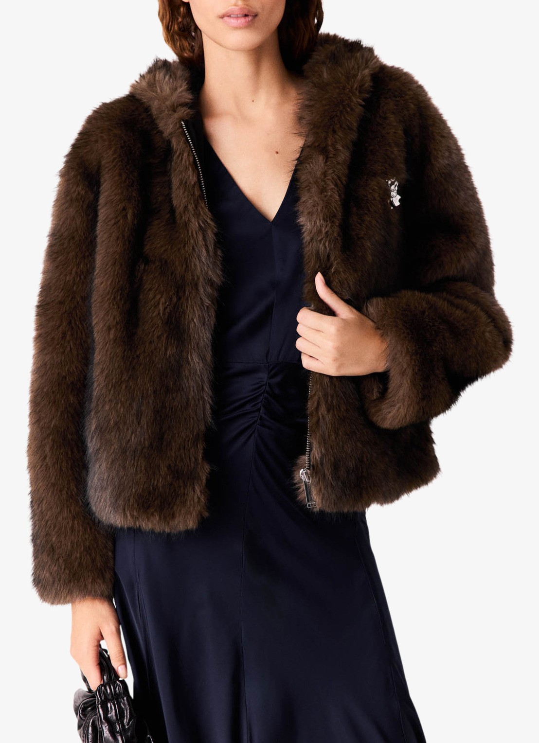 Maje Oversized jack van imitatiebont - detail 5 bruin