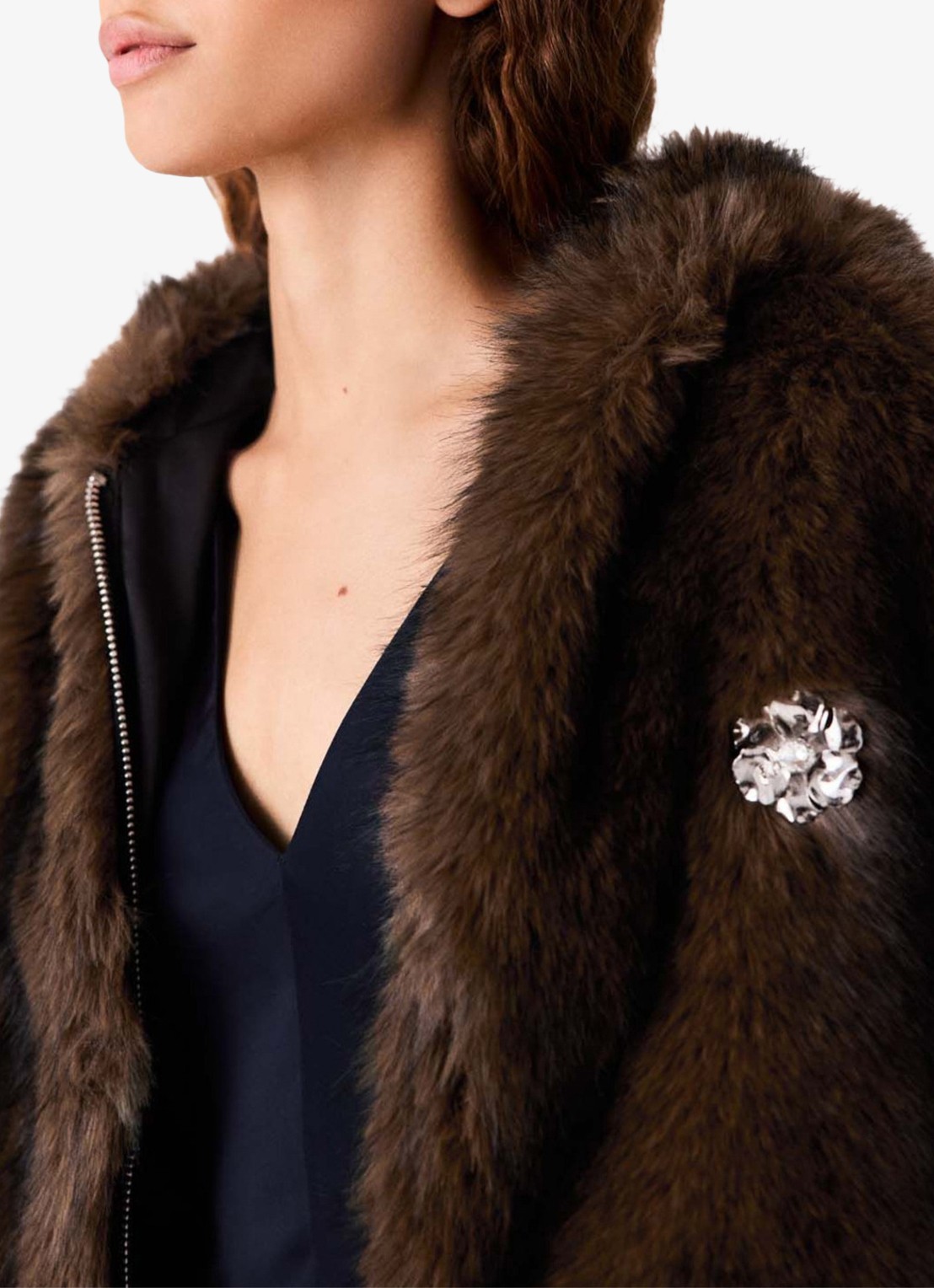 Maje Oversized jack van imitatiebont - detail 6 bruin