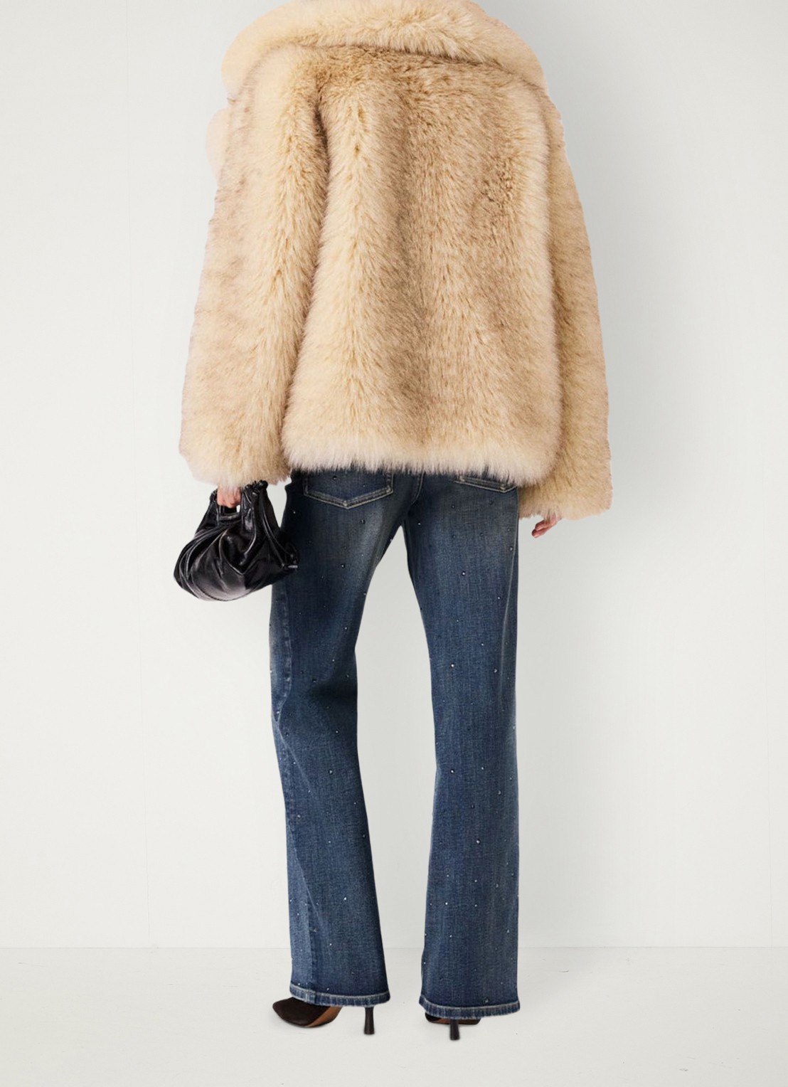 Maje Oversized jas van imitatiebont - achterkant 8 beige
