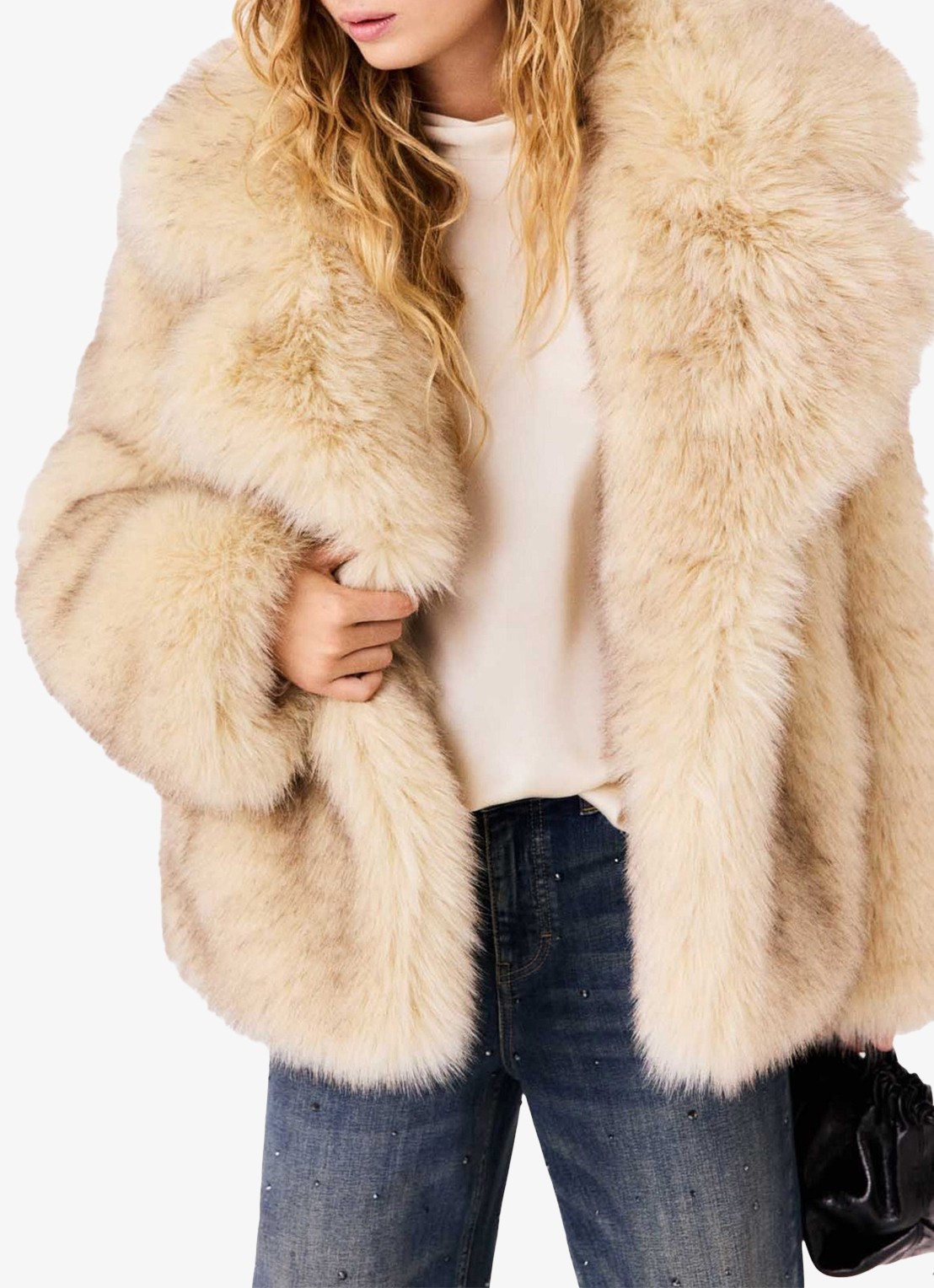 Maje Oversized jas van imitatiebont - detail 5 beige