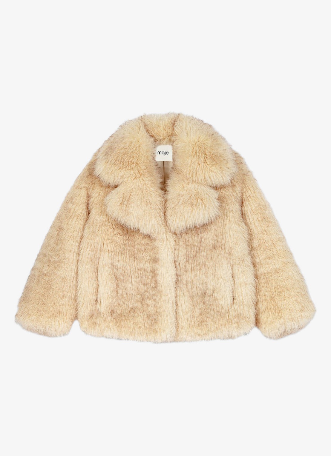 Maje Oversized jas van imitatiebont - voorkant beige