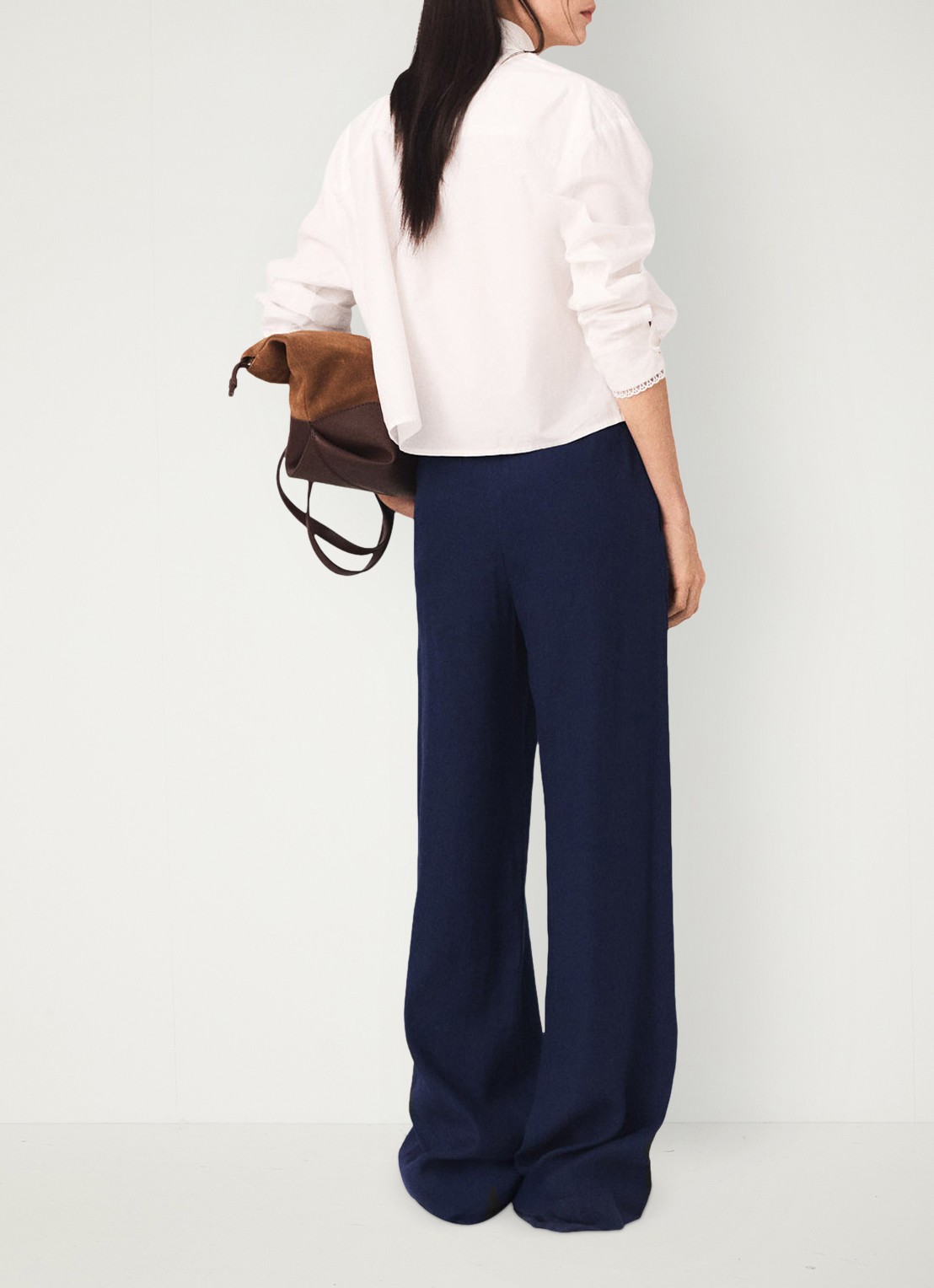 Maje Palin high waist loose fit pantalon in linnenblend - achterkant 5 donkerblauw