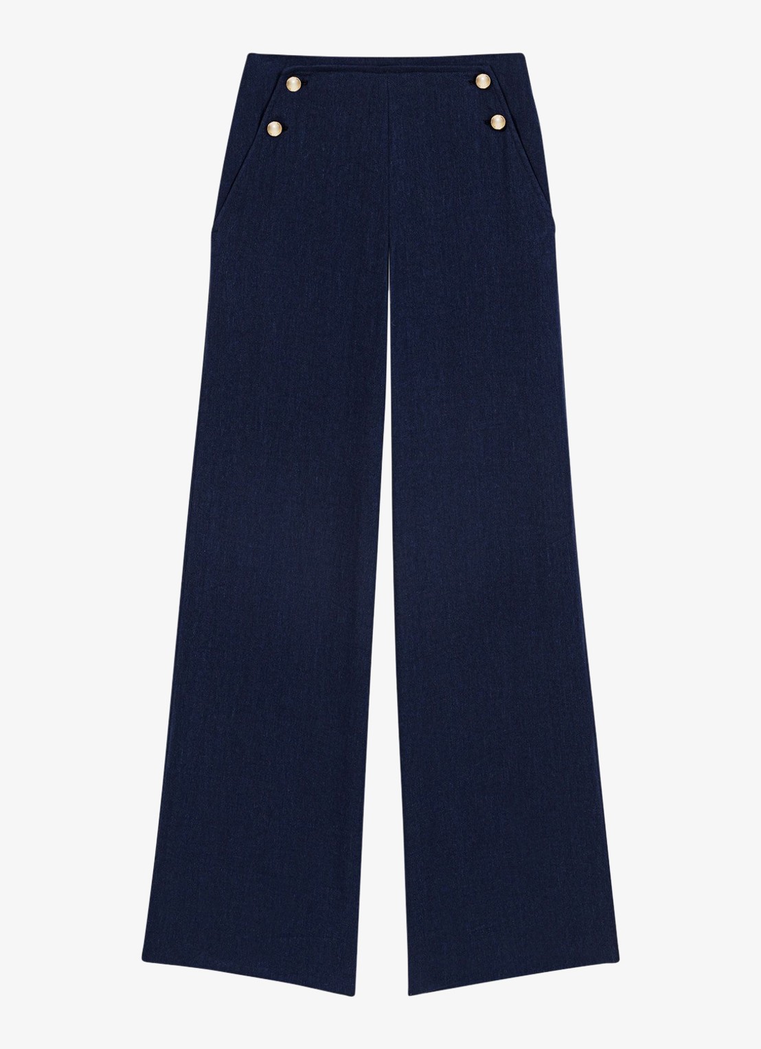 Maje Palin high waist loose fit pantalon in linnenblend - voorkant 6 donkerblauw