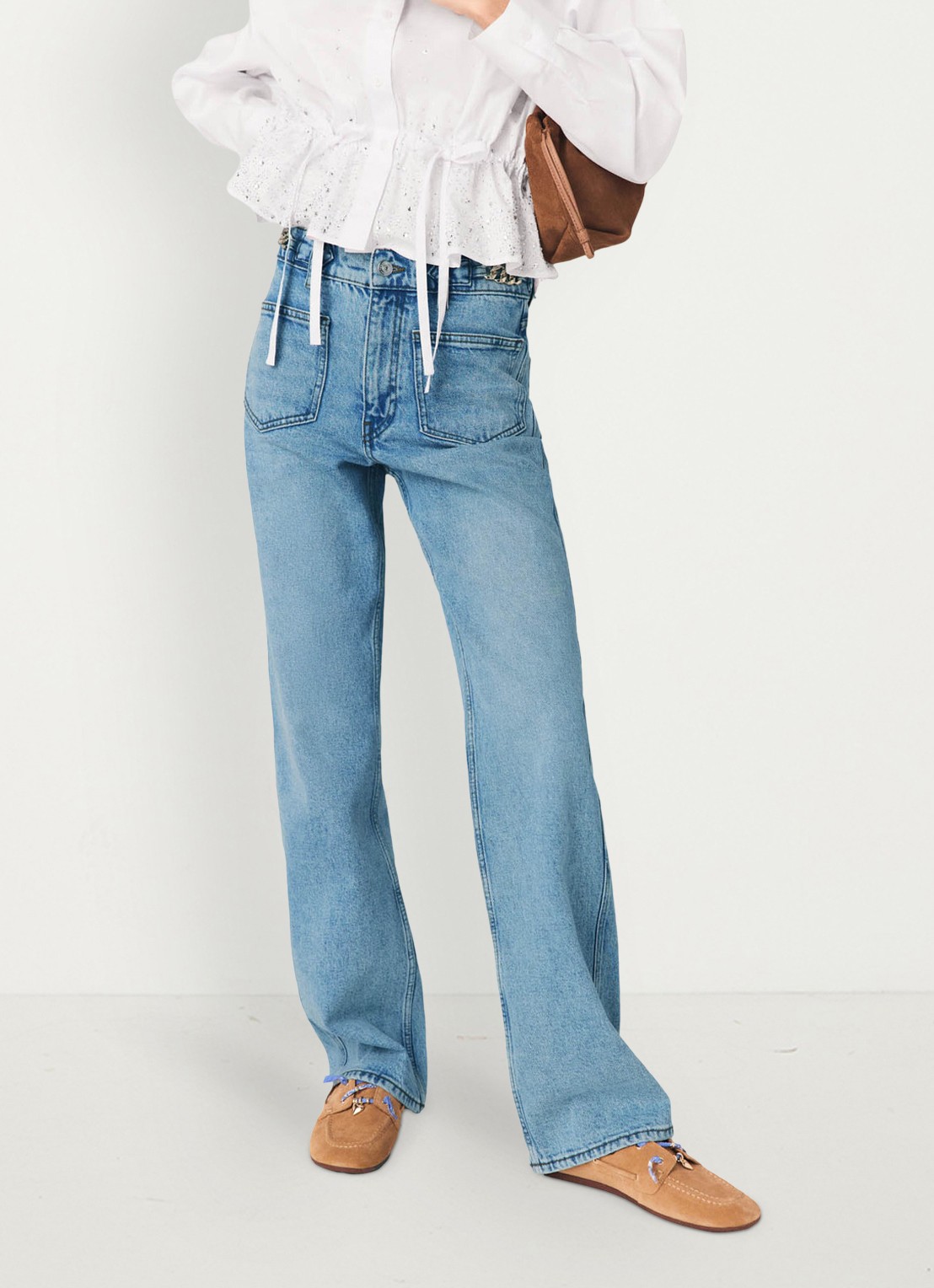 Maje Pantro high waist straight leg jeans met lichte wassing - detail 2 donkerblauw